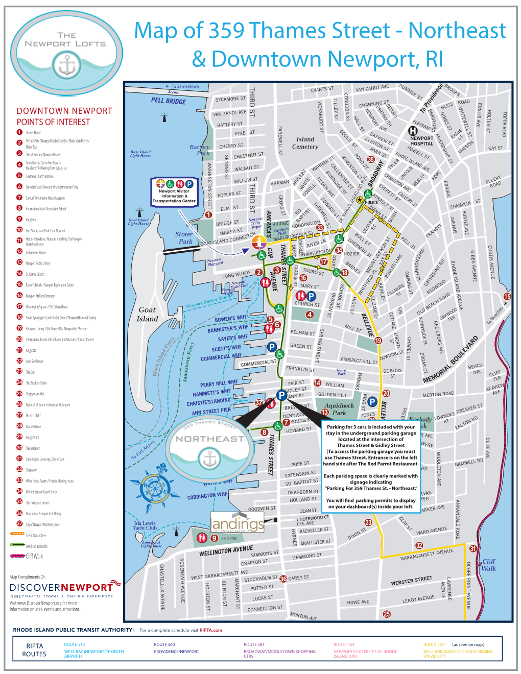 Map of 359 Thames Street - Northeast & Downtown Newport, RI