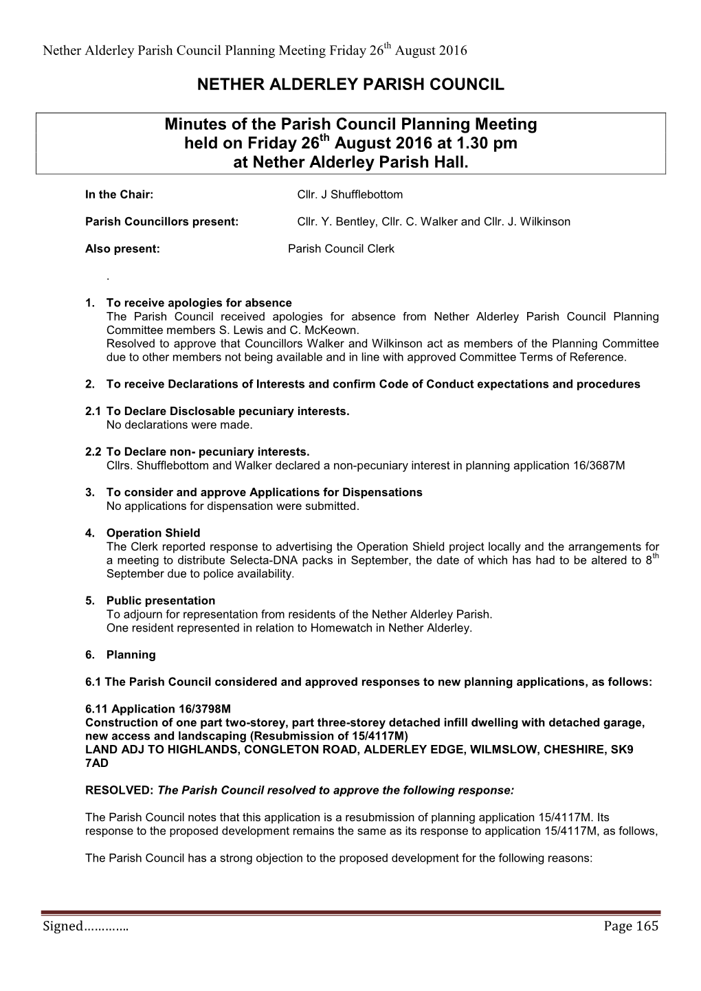 Minutes of the Nether Alderley Parish Council Meeting Held at 7Pm On