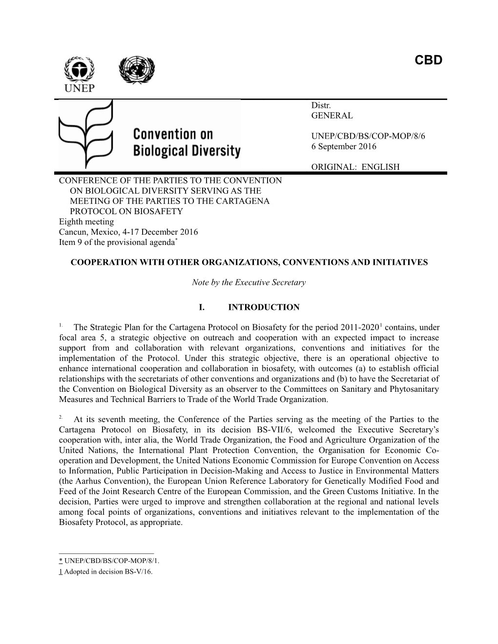 Conference of the Parties to the Convention on Biological Diversity Serving As the Meeting