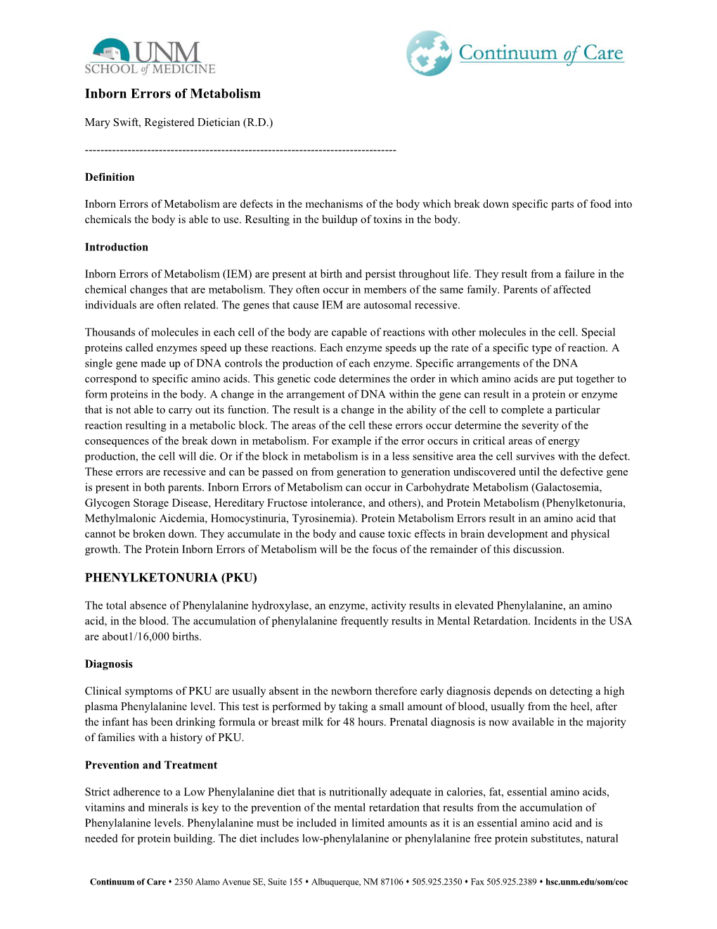 Inborn Errors of Metabolism