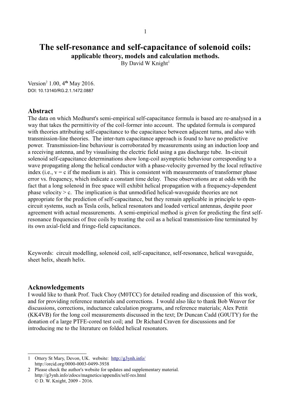 The Self-Resonance and Self-Capacitance of Solenoid Coils: Applicable Theory, Models and Calculation Methods