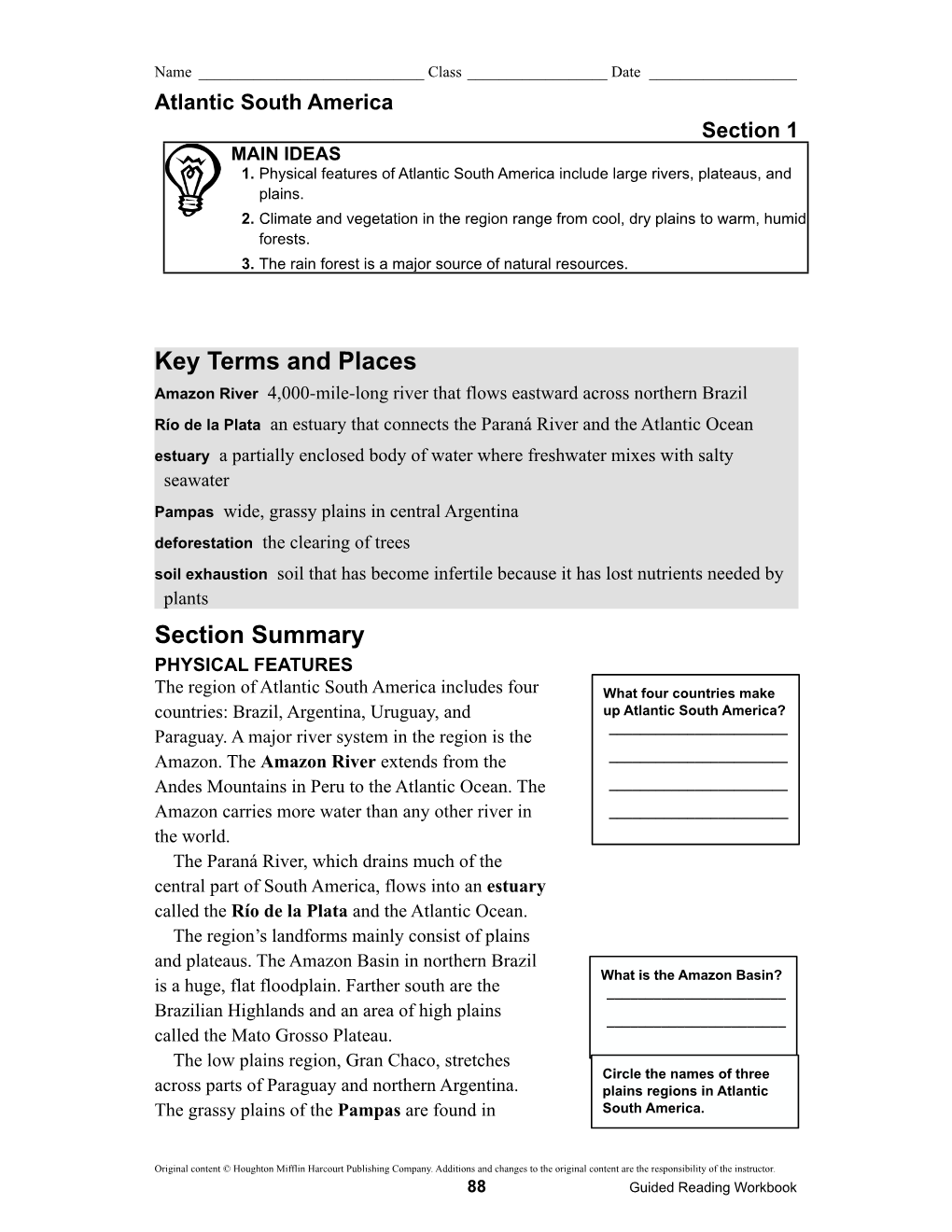 Atlantic South America Section 1 MAIN IDEAS 1