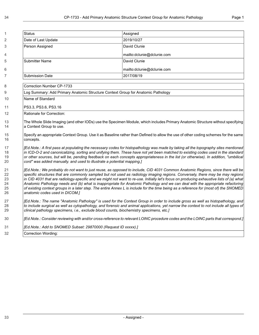 CP1733 Add Primary Anatomic Structure Context Group