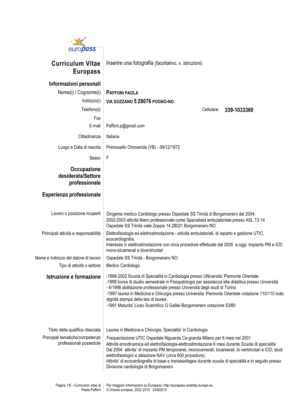 Curriculum Vitae Europass