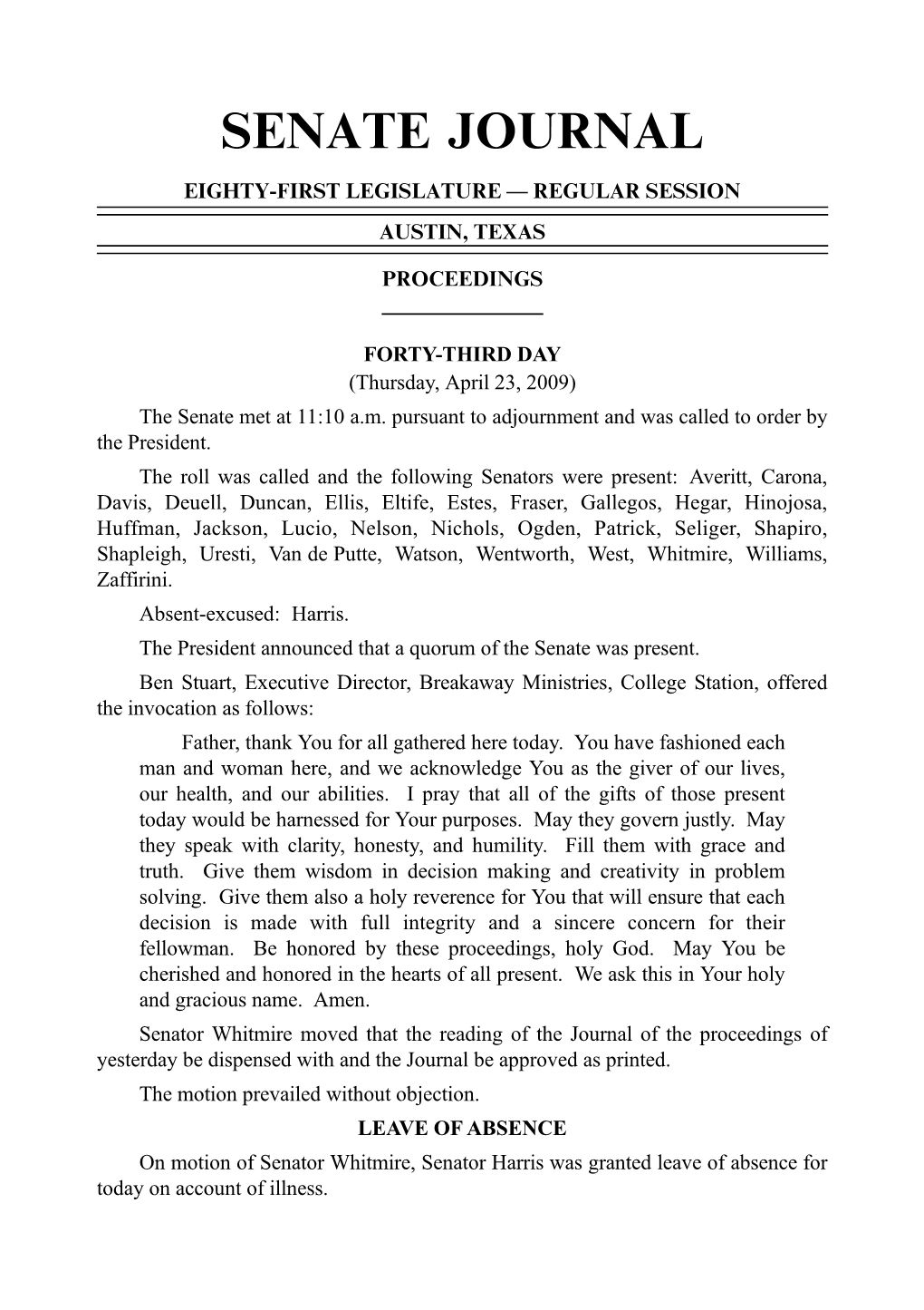 Received from the House Were Read First Time and Referred to the Committees Indicated: HB 360 to Committee on State Affairs