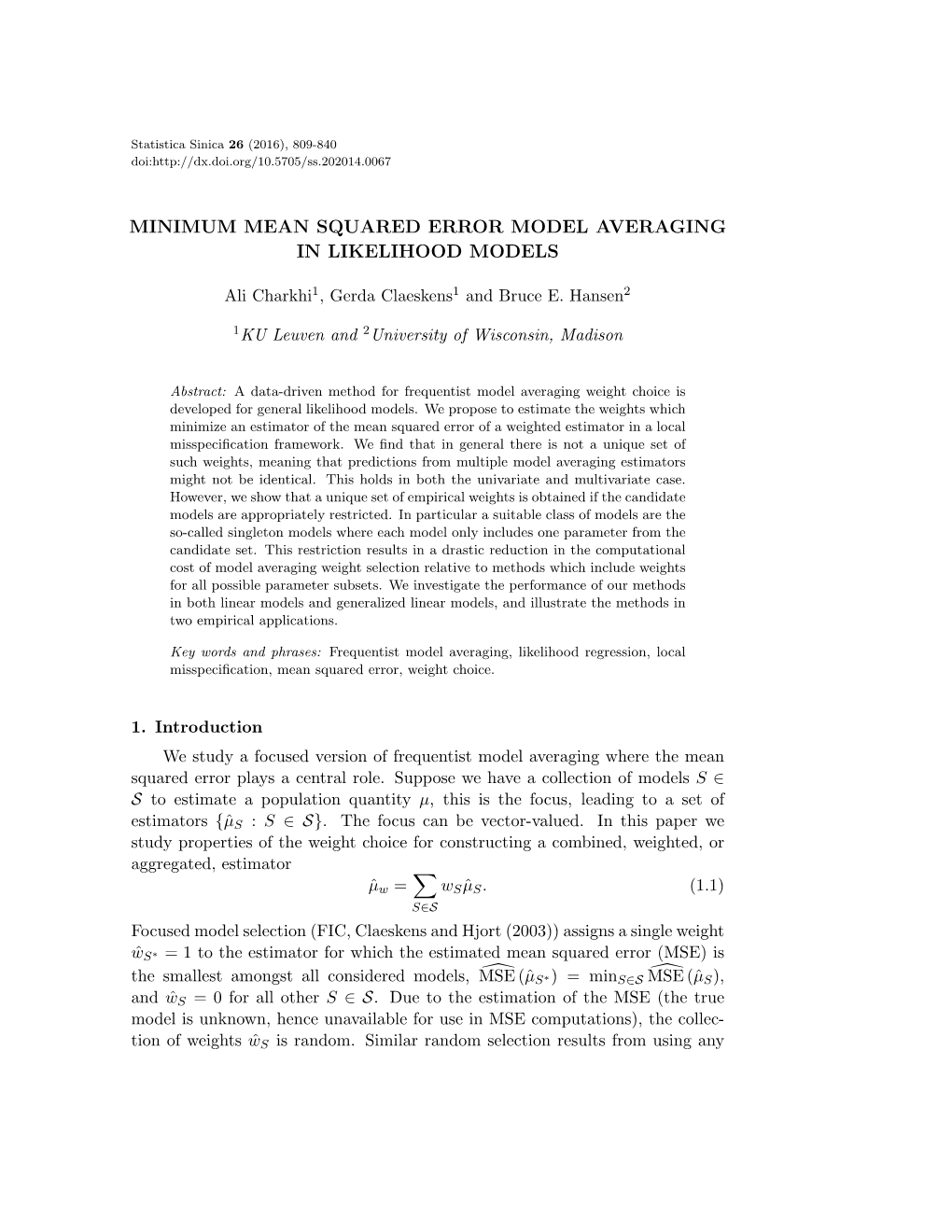 Minimum Mean Squared Error Model Averaging in Likelihood Models