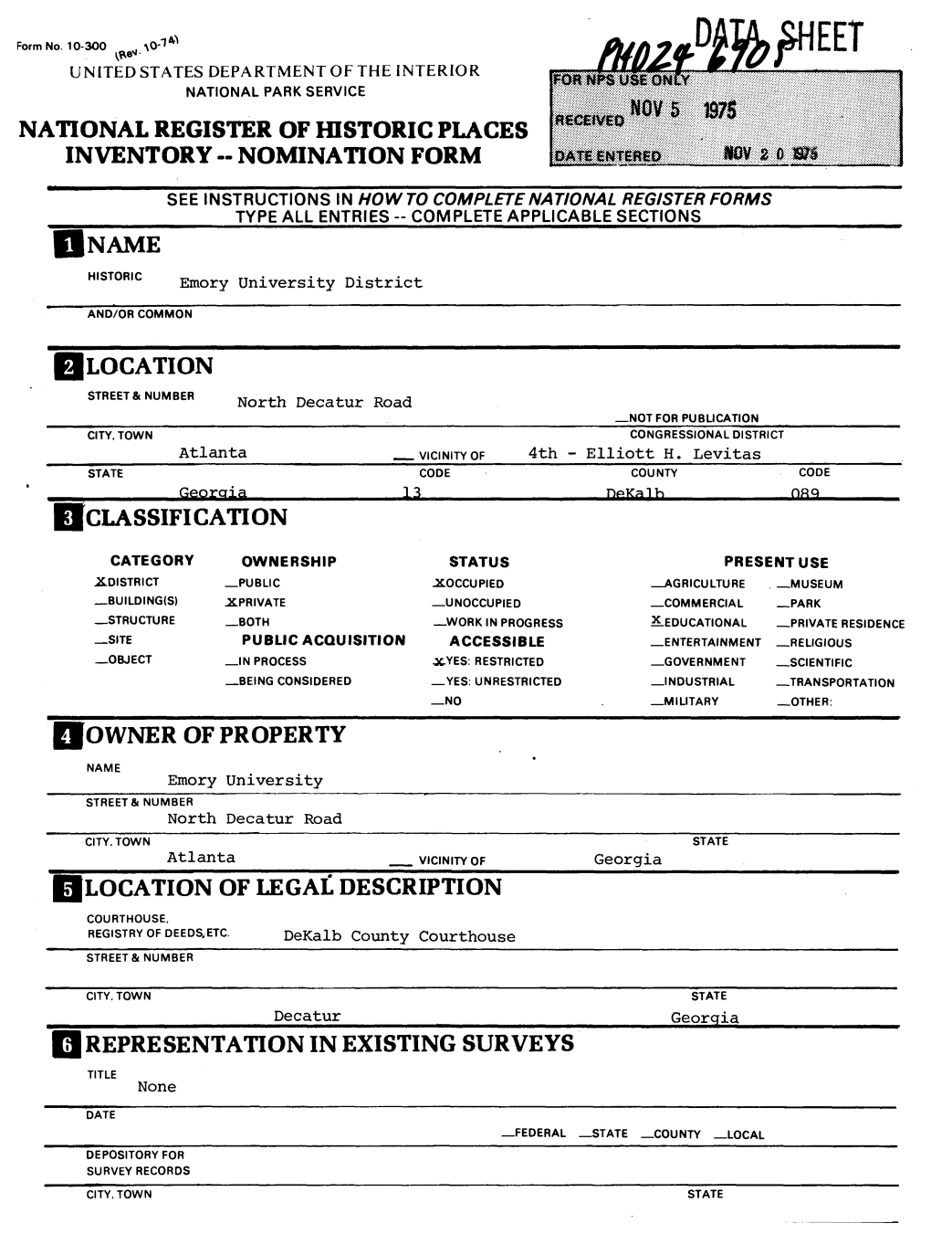 National Register of Historic Places Inventory - Nomination Form