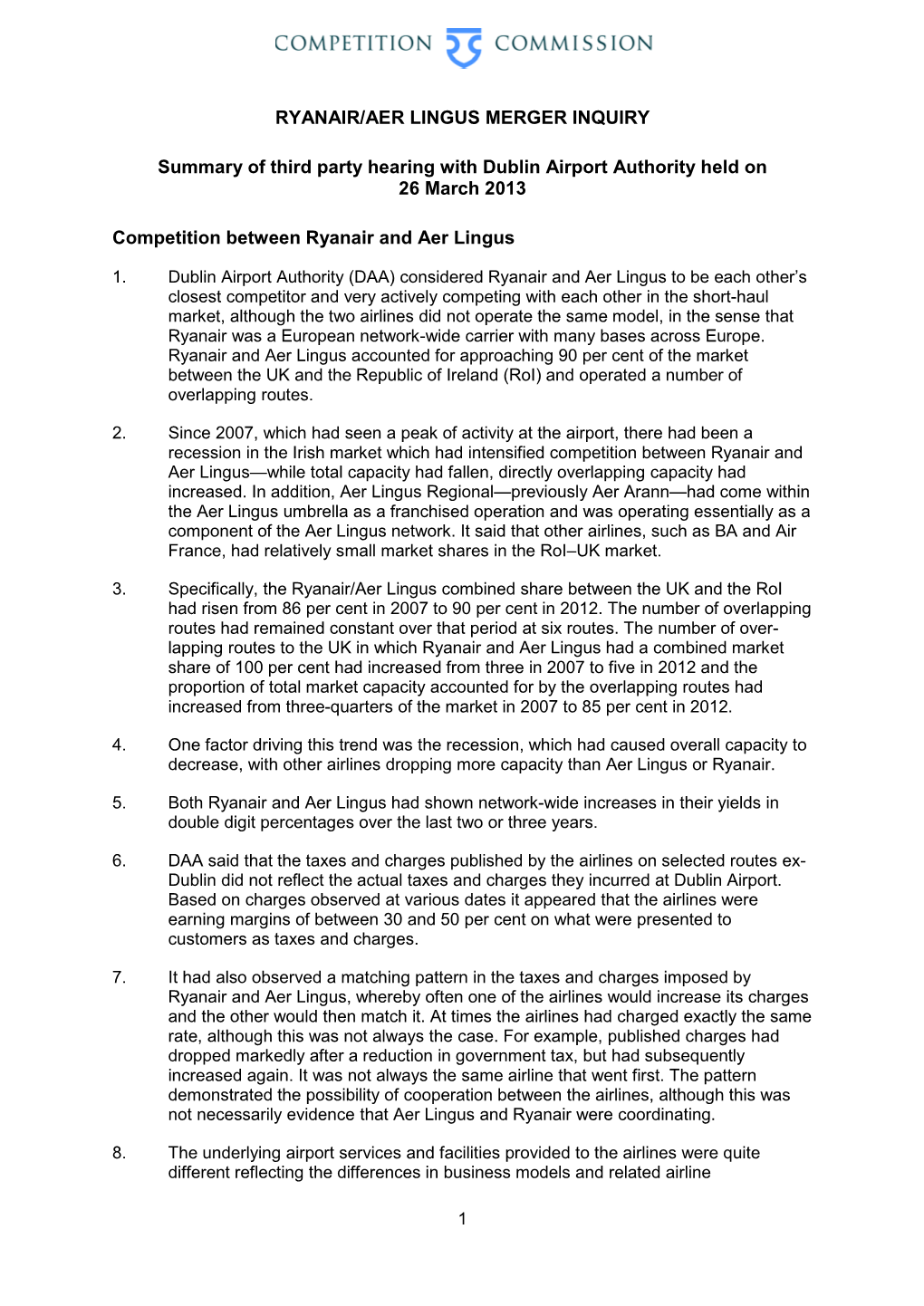 Summary of Hearing with Dublin Airport Authority