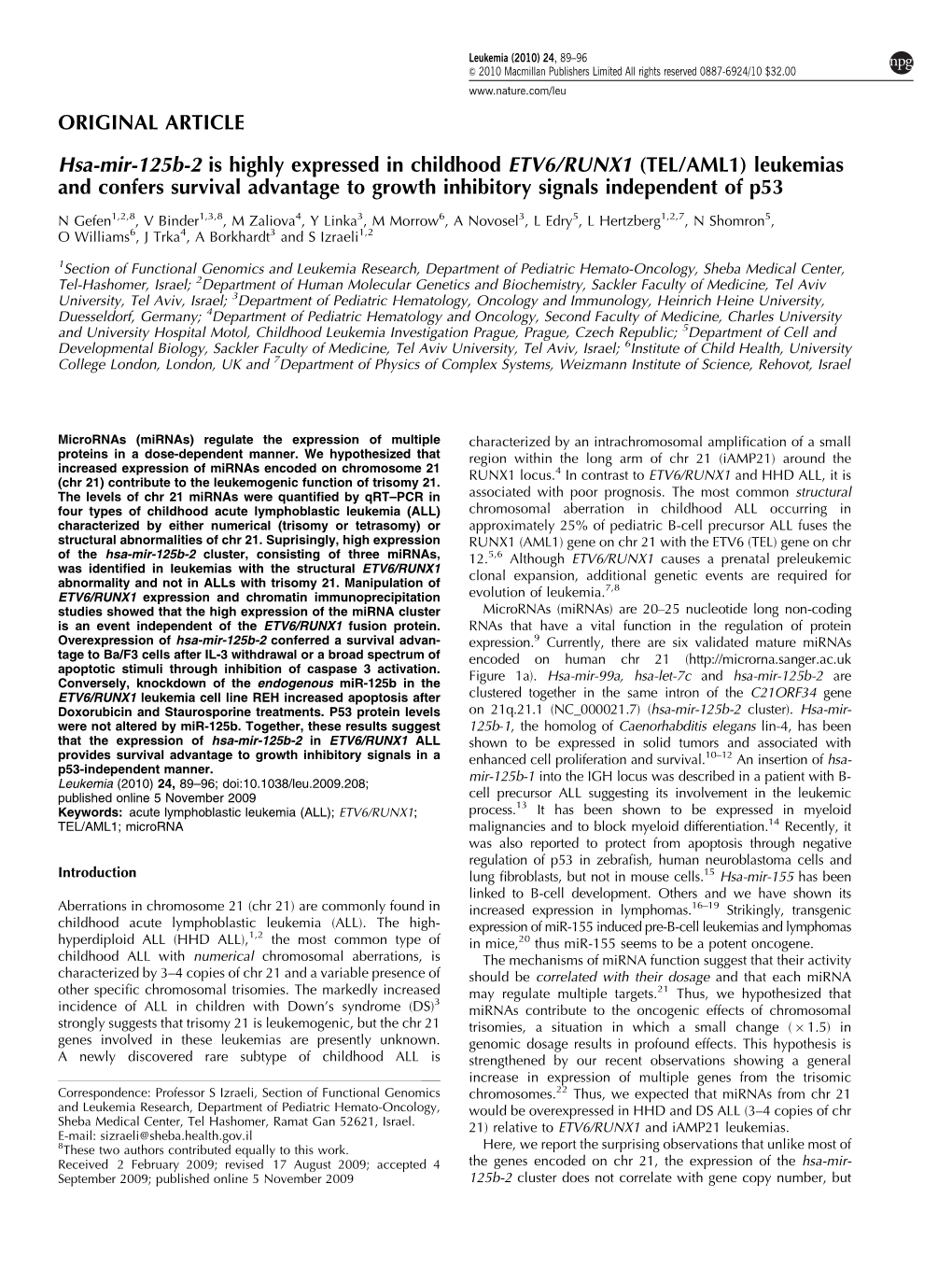 Hsa-Mir-125B-2 Is Highly Expressed in Childhood ETV6&Sol;RUNX1