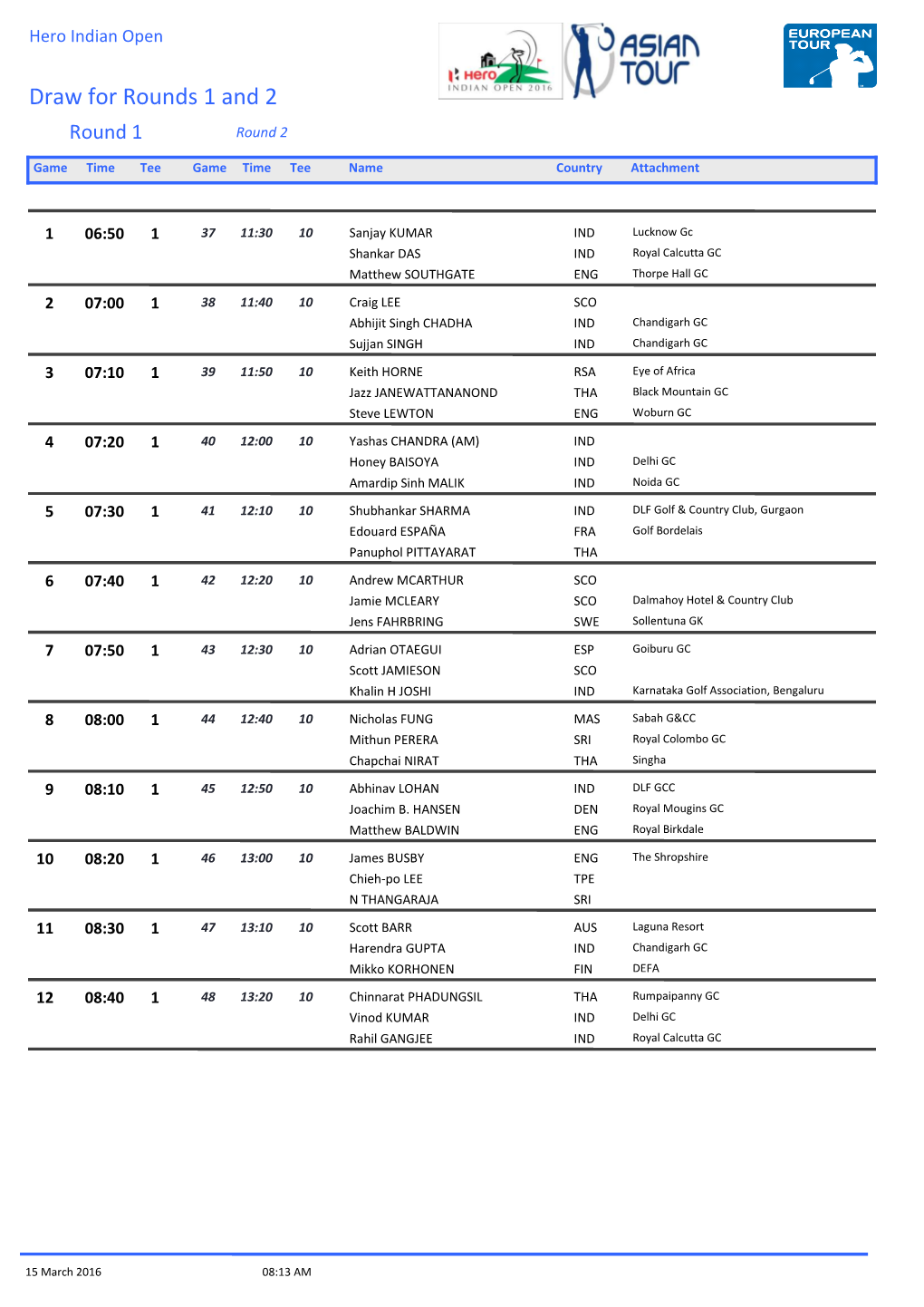 Draw for Rounds 1 and 2 Round 1 Round 2