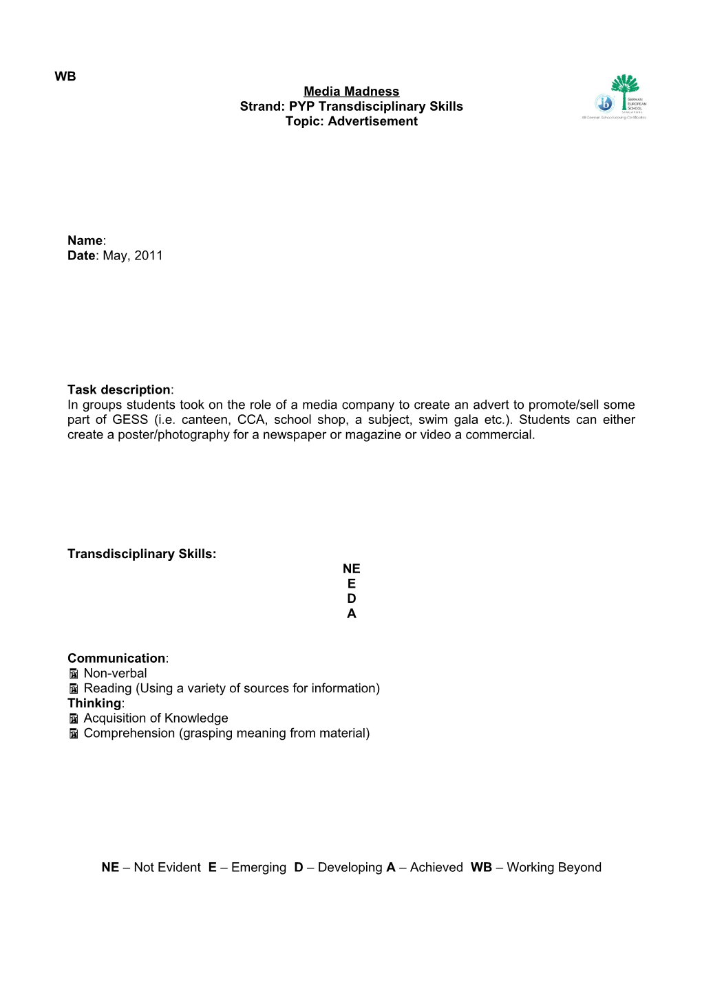 Strand: PYP Transdisciplinary Skills