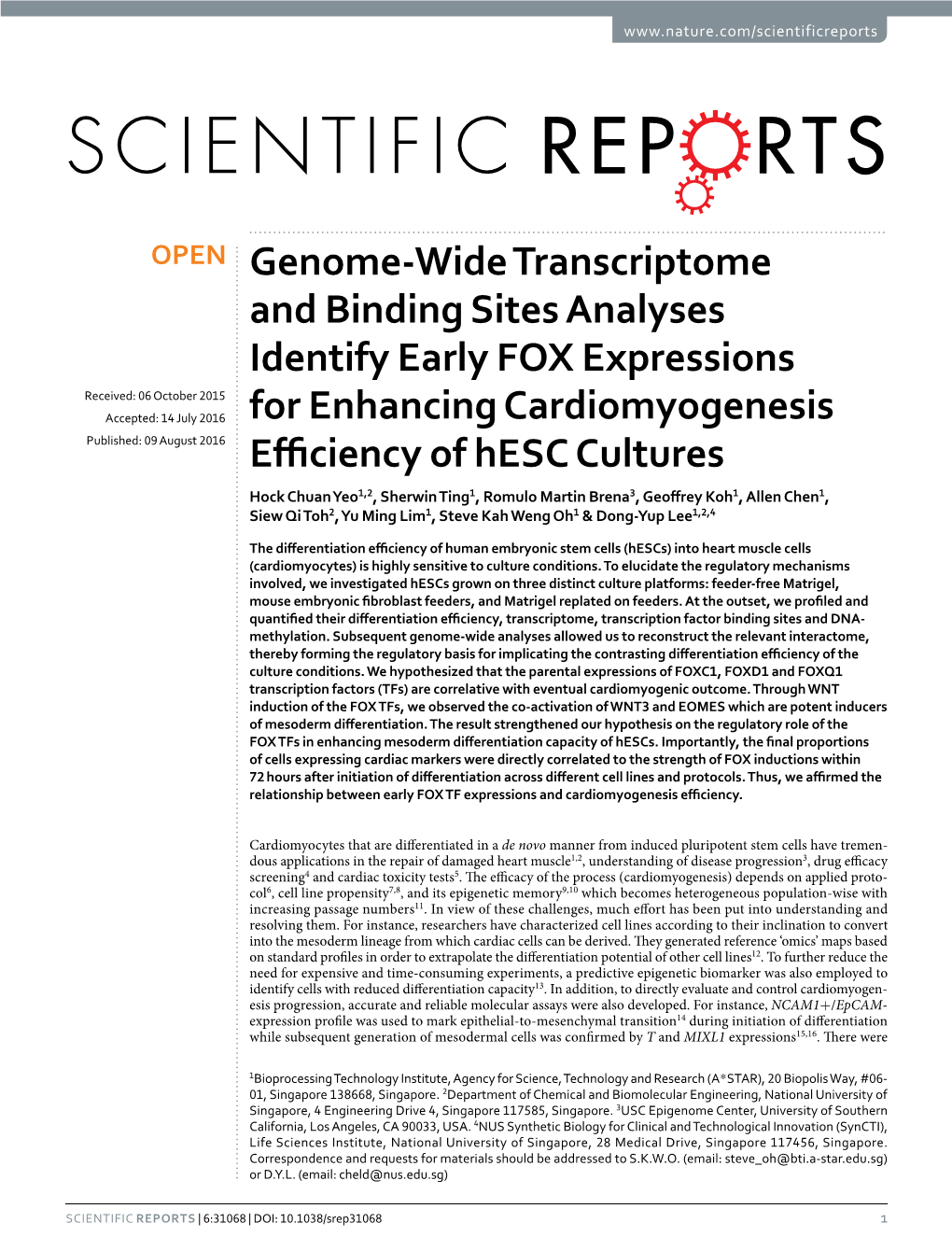 Genome-Wide Transcriptome and Binding Sites Analyses Identify