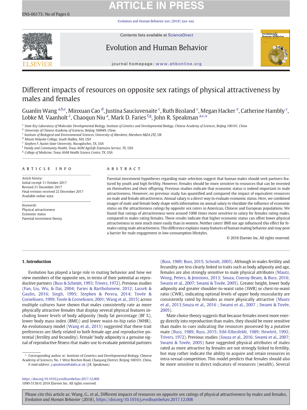 Different Impacts of Resources on Opposite Sex Ratings of Physical Attractiveness by Males and Females