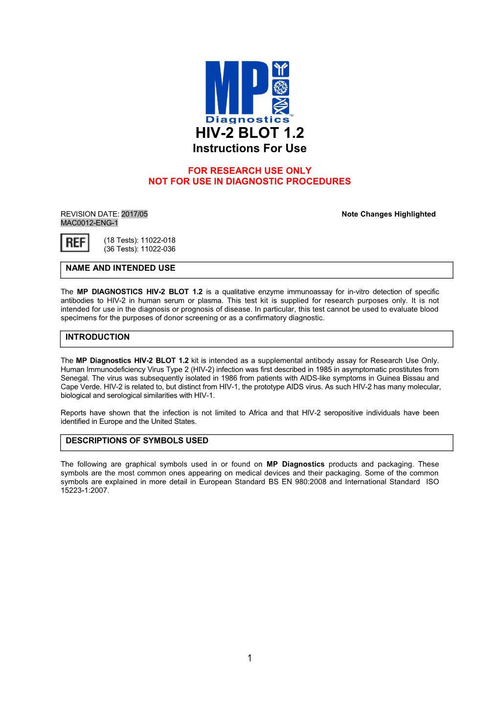 HIV-2 BLOT 1.2 Instructions for Use