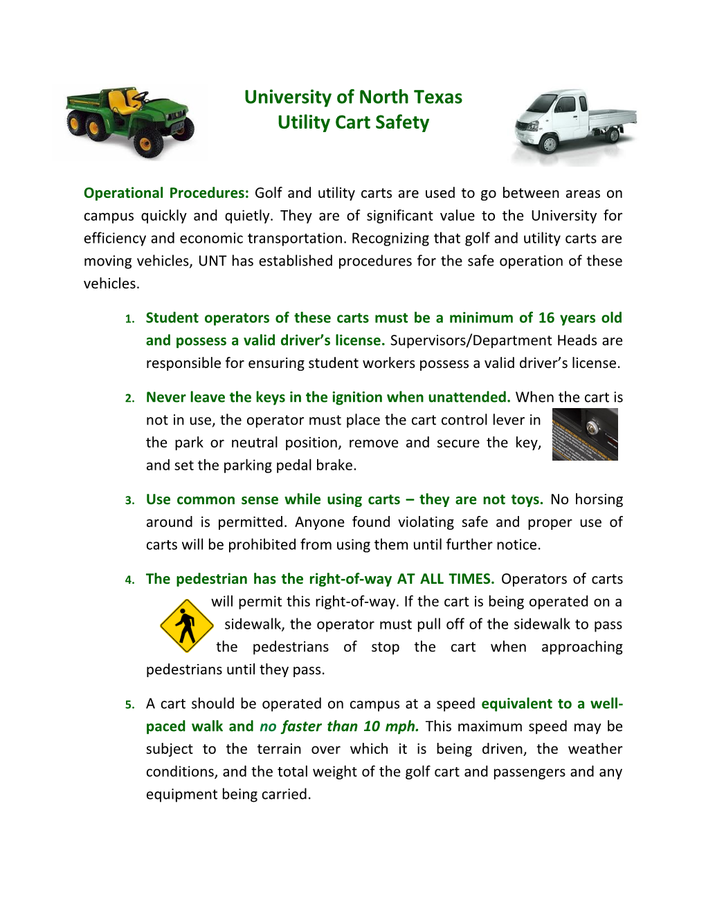 University of North Texas Utility Cart Safety