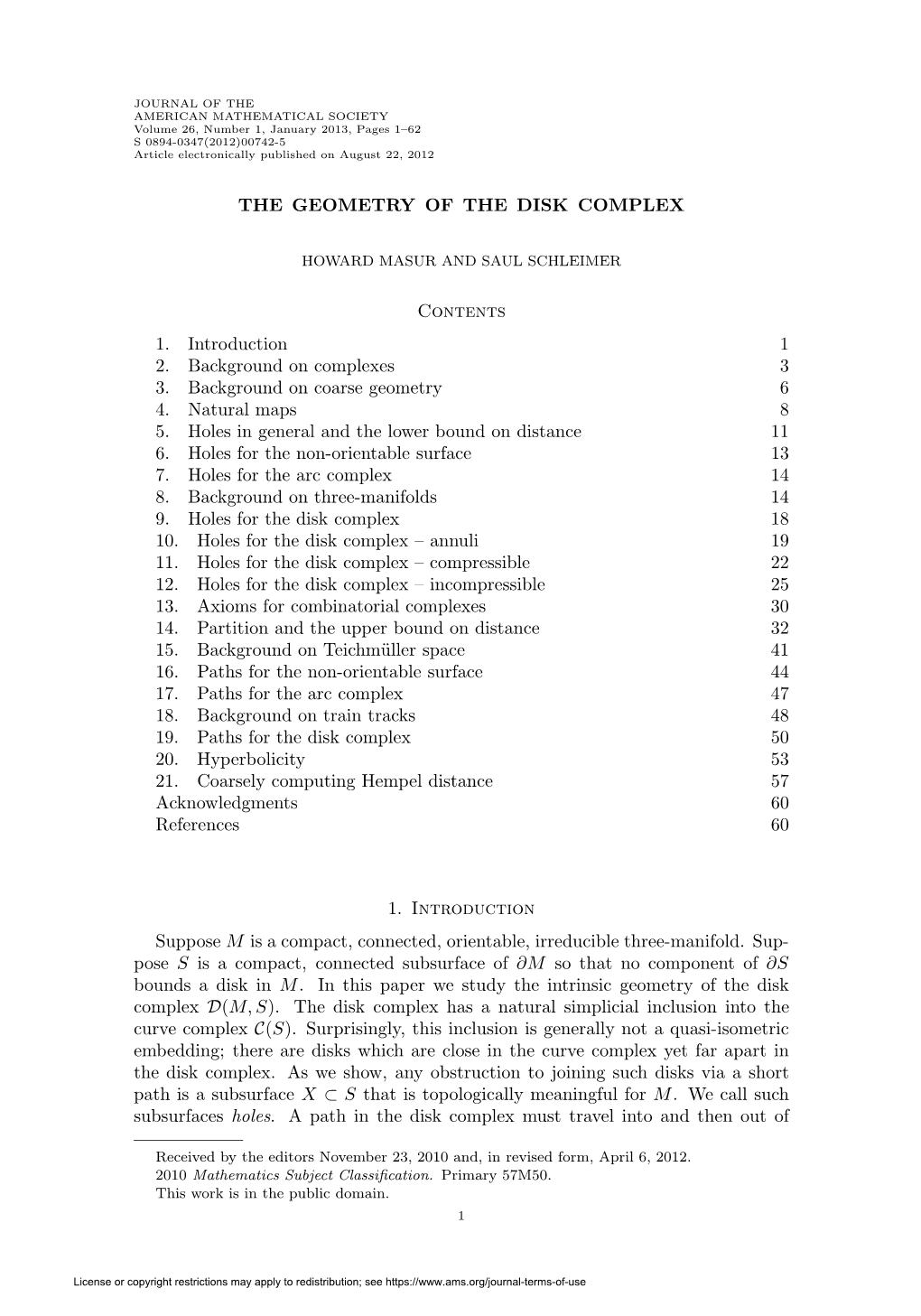 The Geometry of the Disk Complex