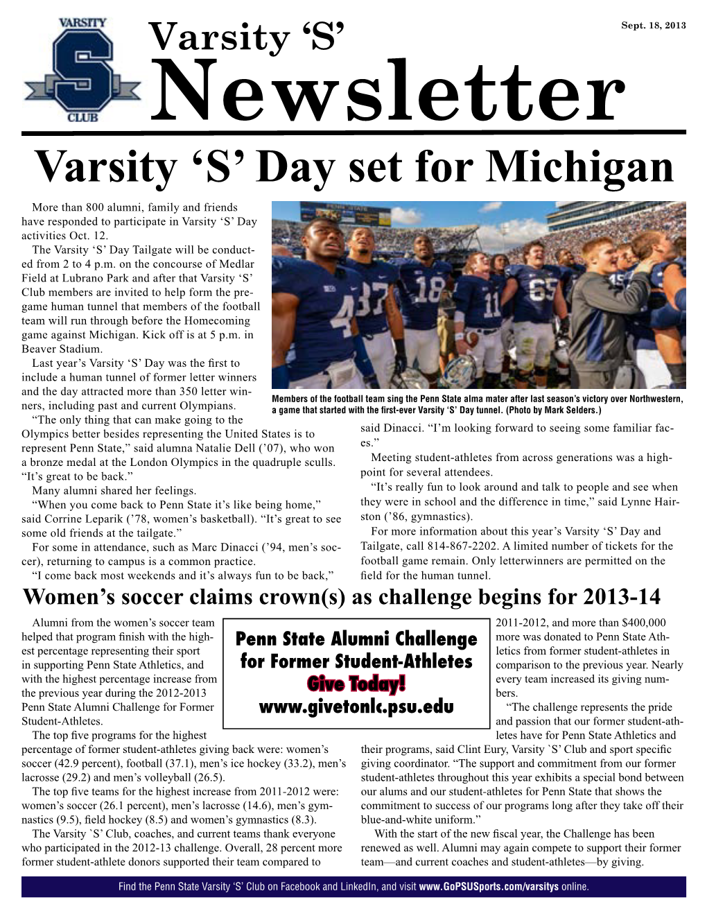 Varsity 'S' Day Set for Michigan
