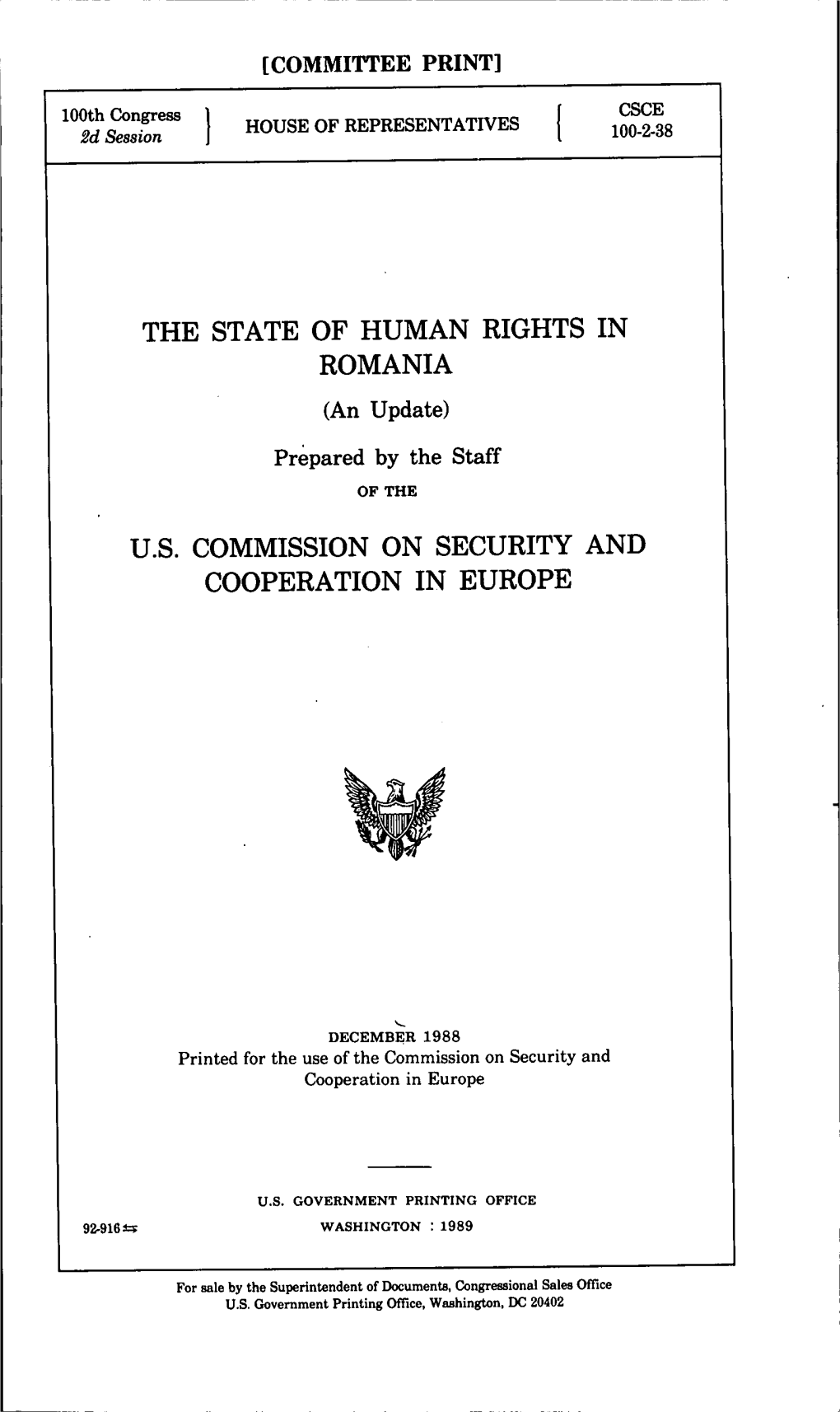 The State of Human Rights in Romania U.S. Commission On