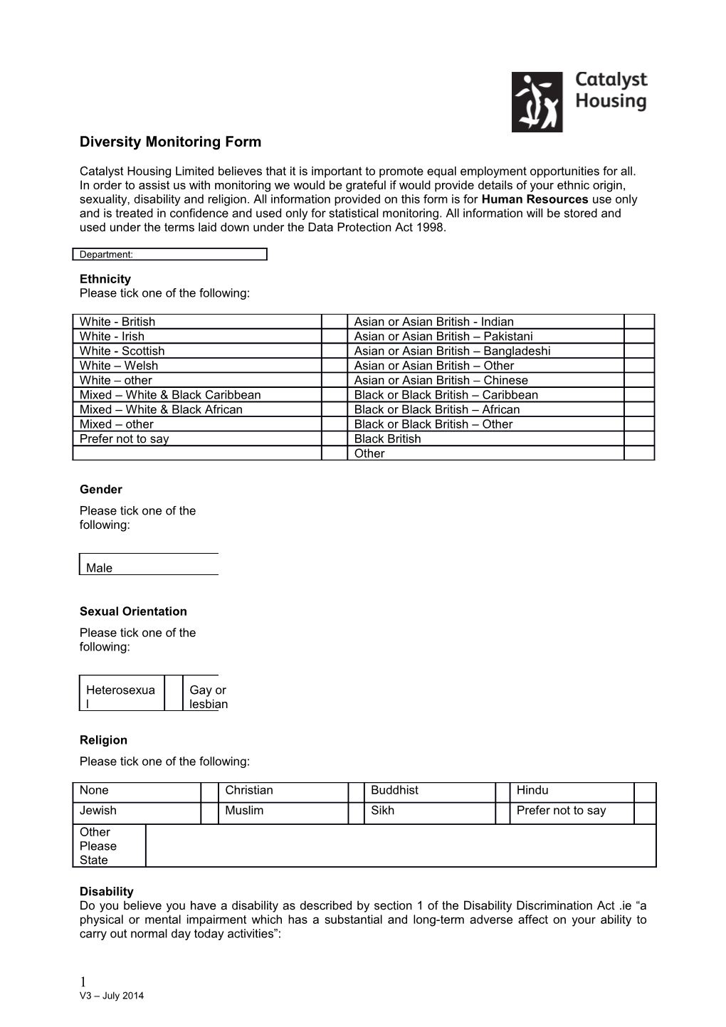 Diversity Monitoring Form