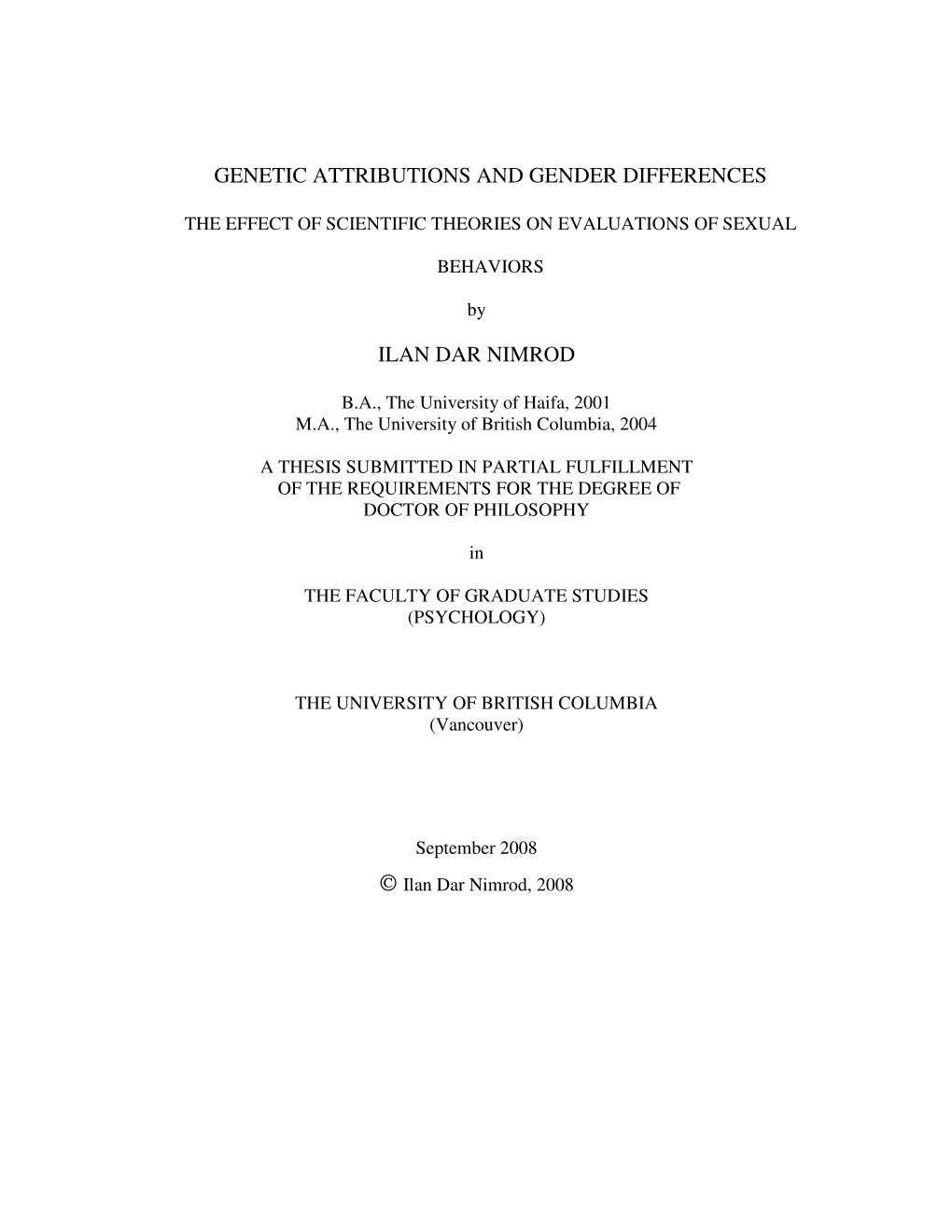 Genetic Attributions and Gender Differences Ilan