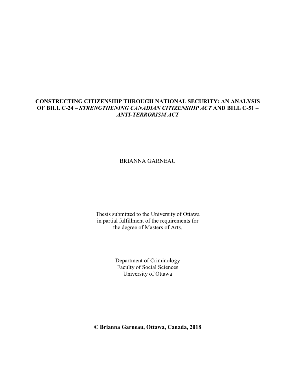 An Analysis of Bill C-24 – Strengthening Canadian Citizenship Act and Bill C-51 – Anti-Terrorism Act