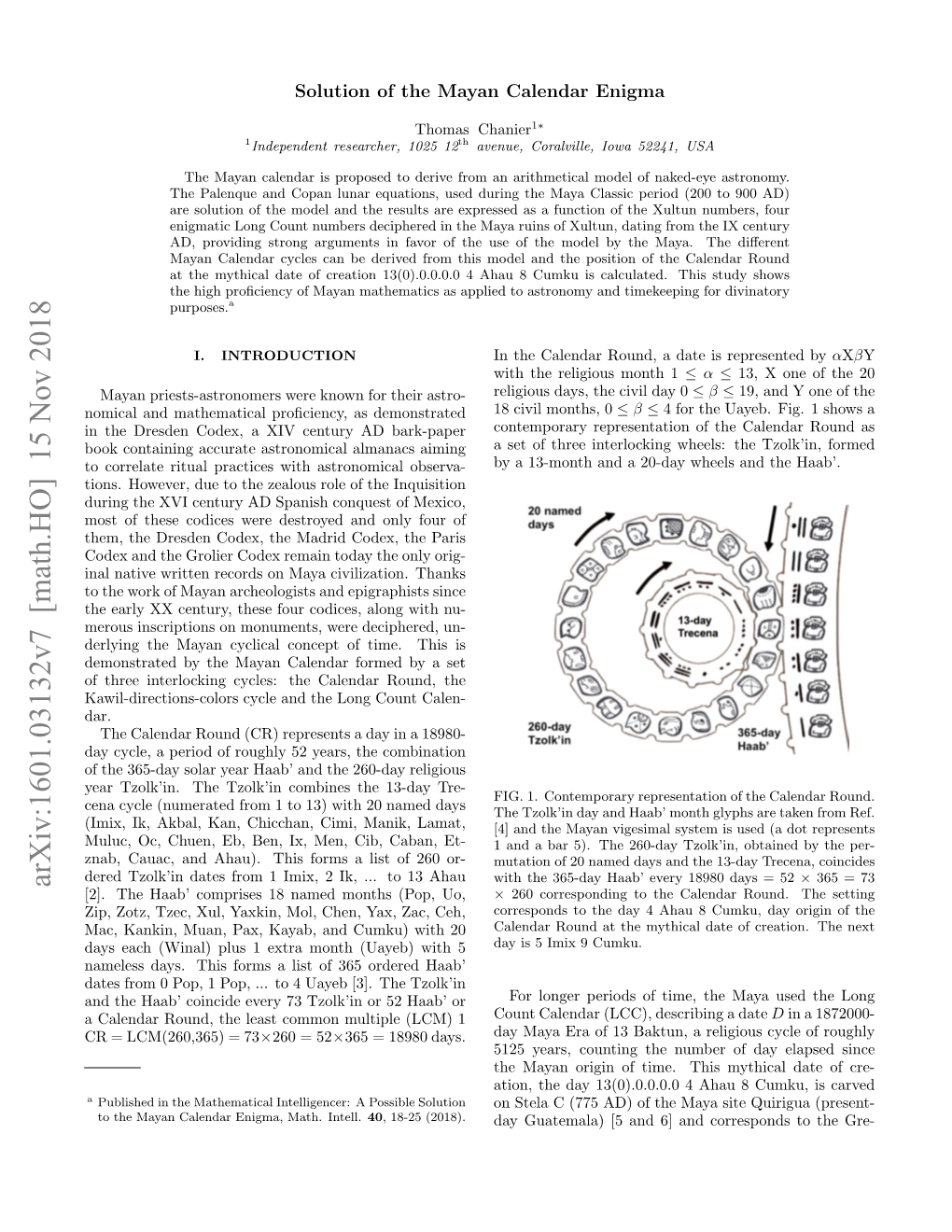 Arxiv:1601.03132V7 [Math.HO] 15 Nov 2018 [2]