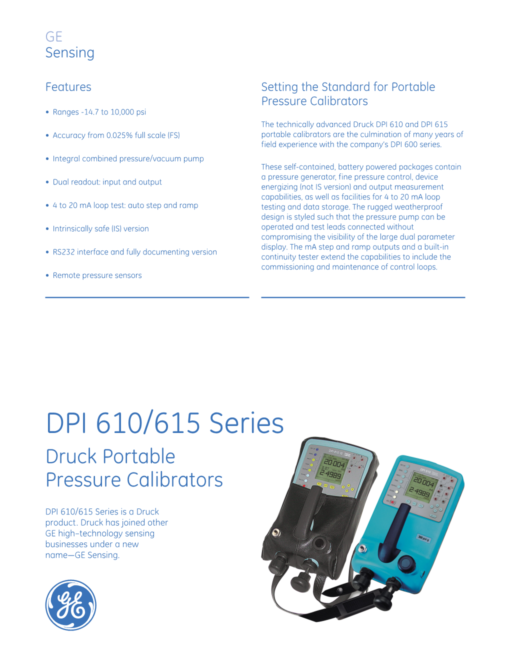 DPI 610/615 Series Druck Portable Pressure Calibrators