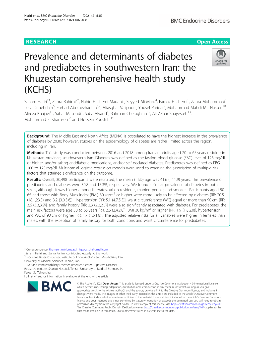 Prevalence and Determinants of Diabetes and Prediabetes In