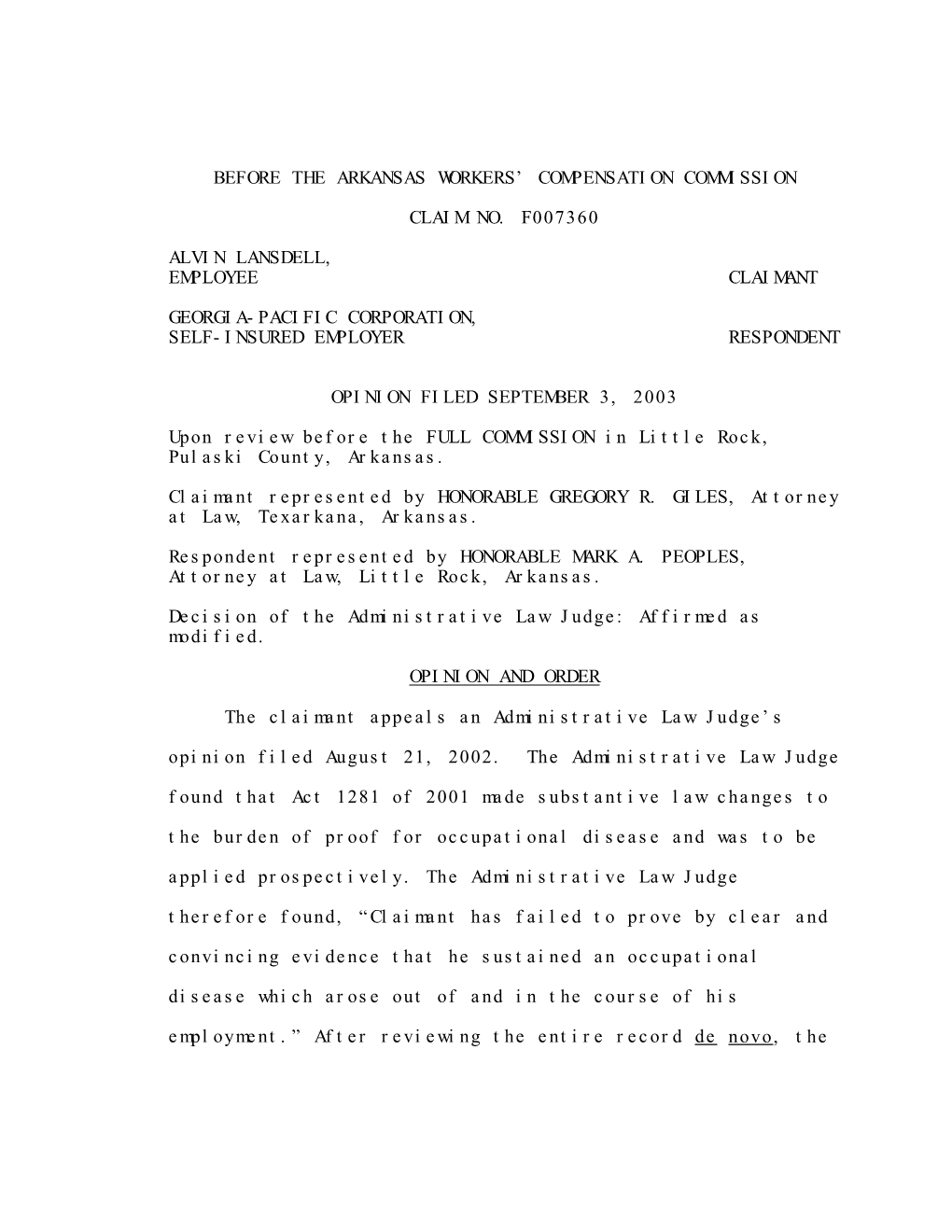 Lansdell Vs. Georgia-Pacific Corporation Awcc# F007360