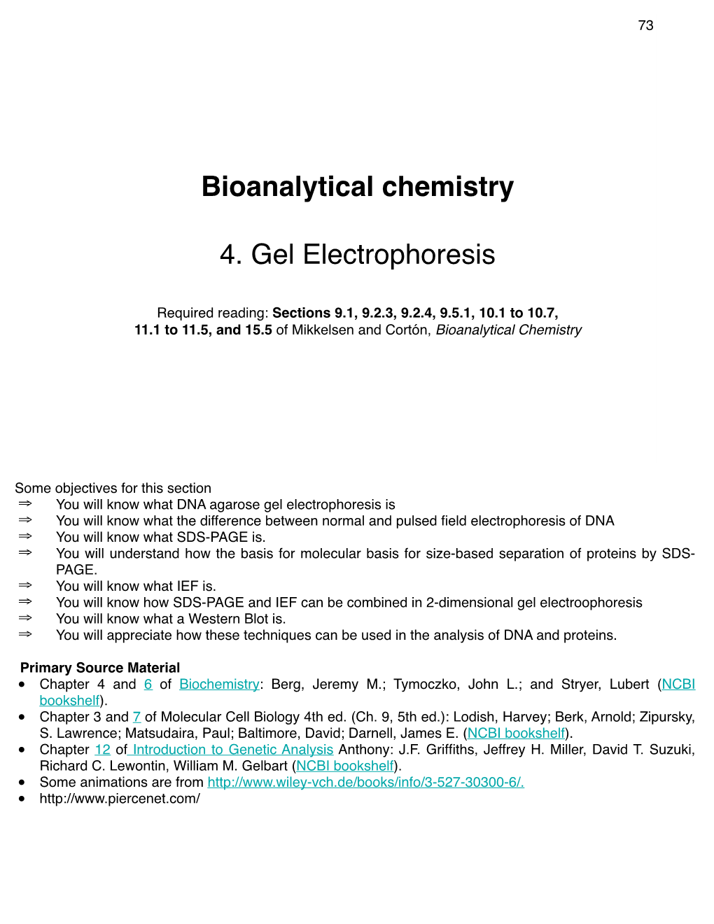 Bioanalytical Chemistry 4. Gel Electrophoresis