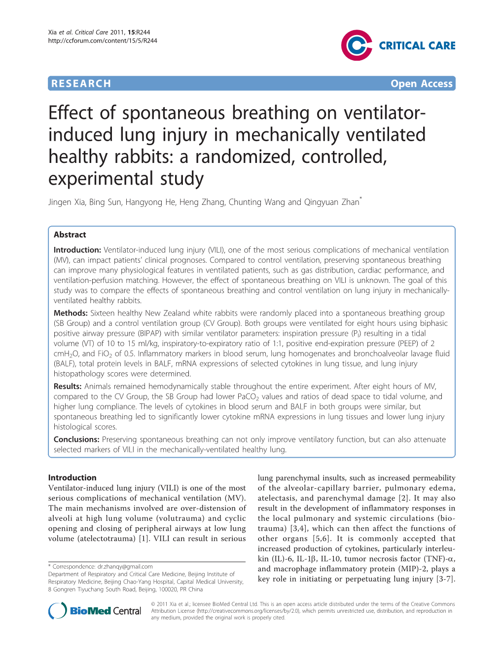 Effect of Spontaneous Breathing on Ventilator- Induced Lung Injury In