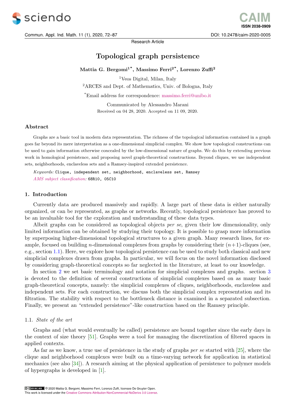 Topological Graph Persistence