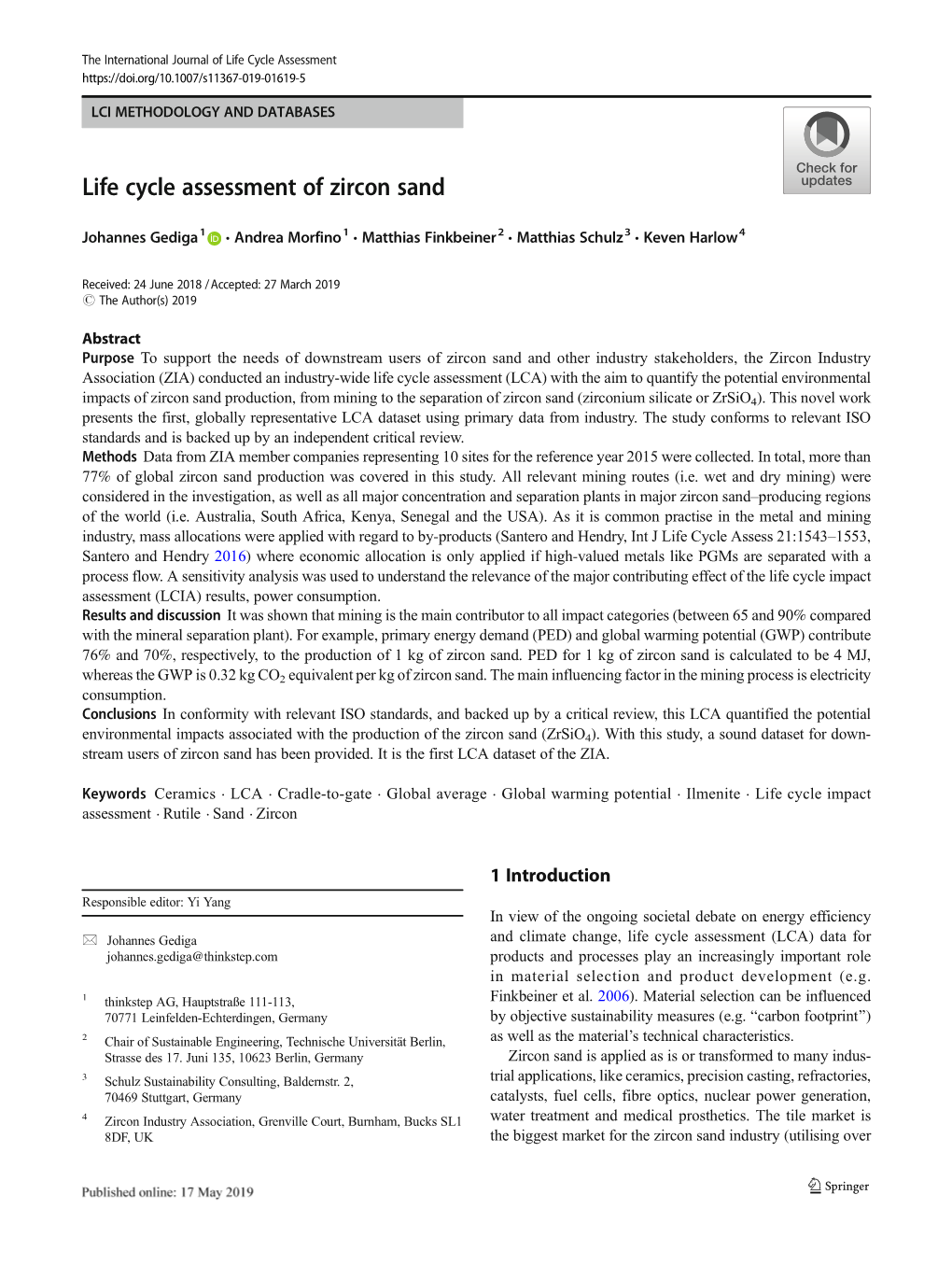 Life Cycle Assessment of Zircon Sand