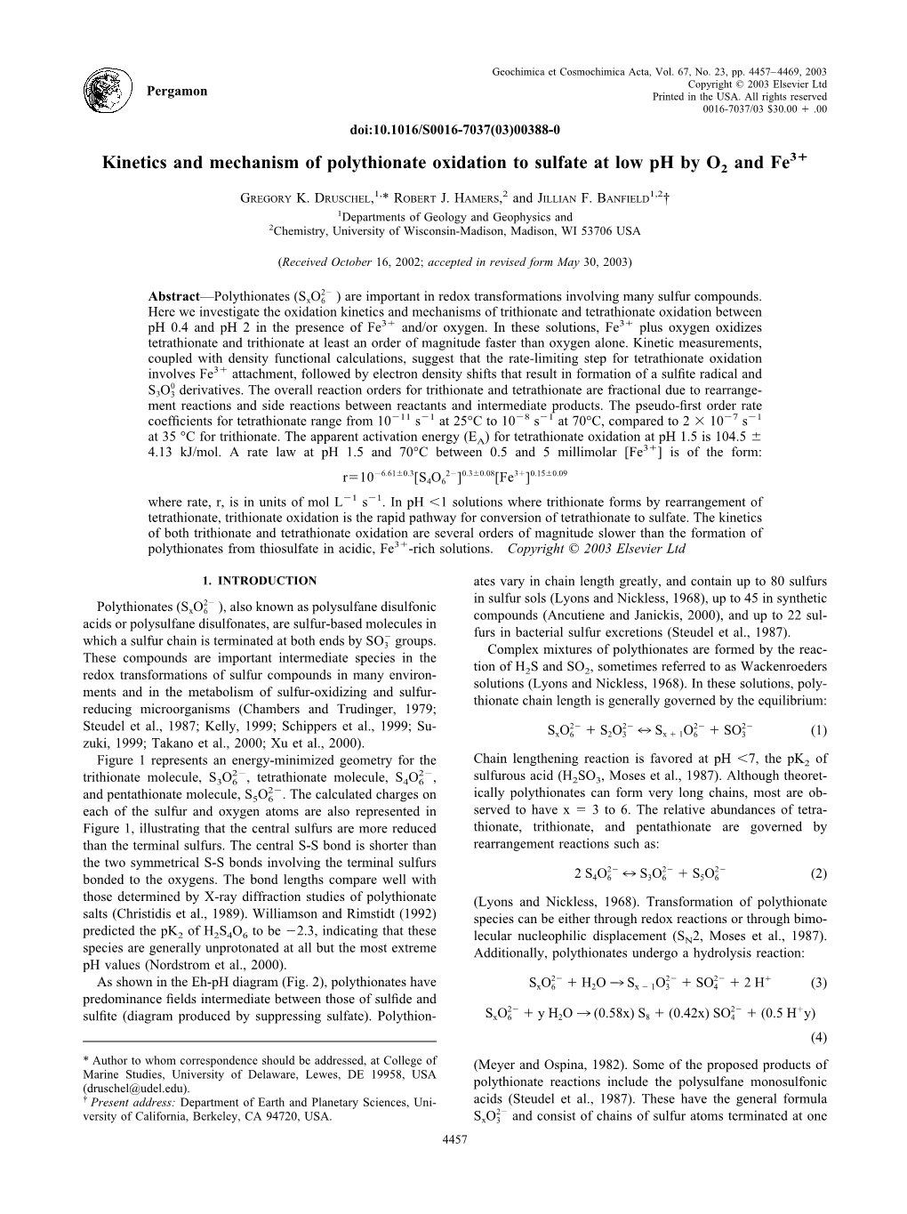 Kinetics and Mechanism of Polythionate Oxidation to Sulfate at Low Ph by O2 and Fe3+