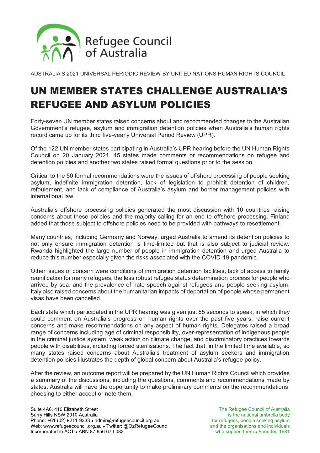 UN Member States Challenge Australia's Refugee and Asylum