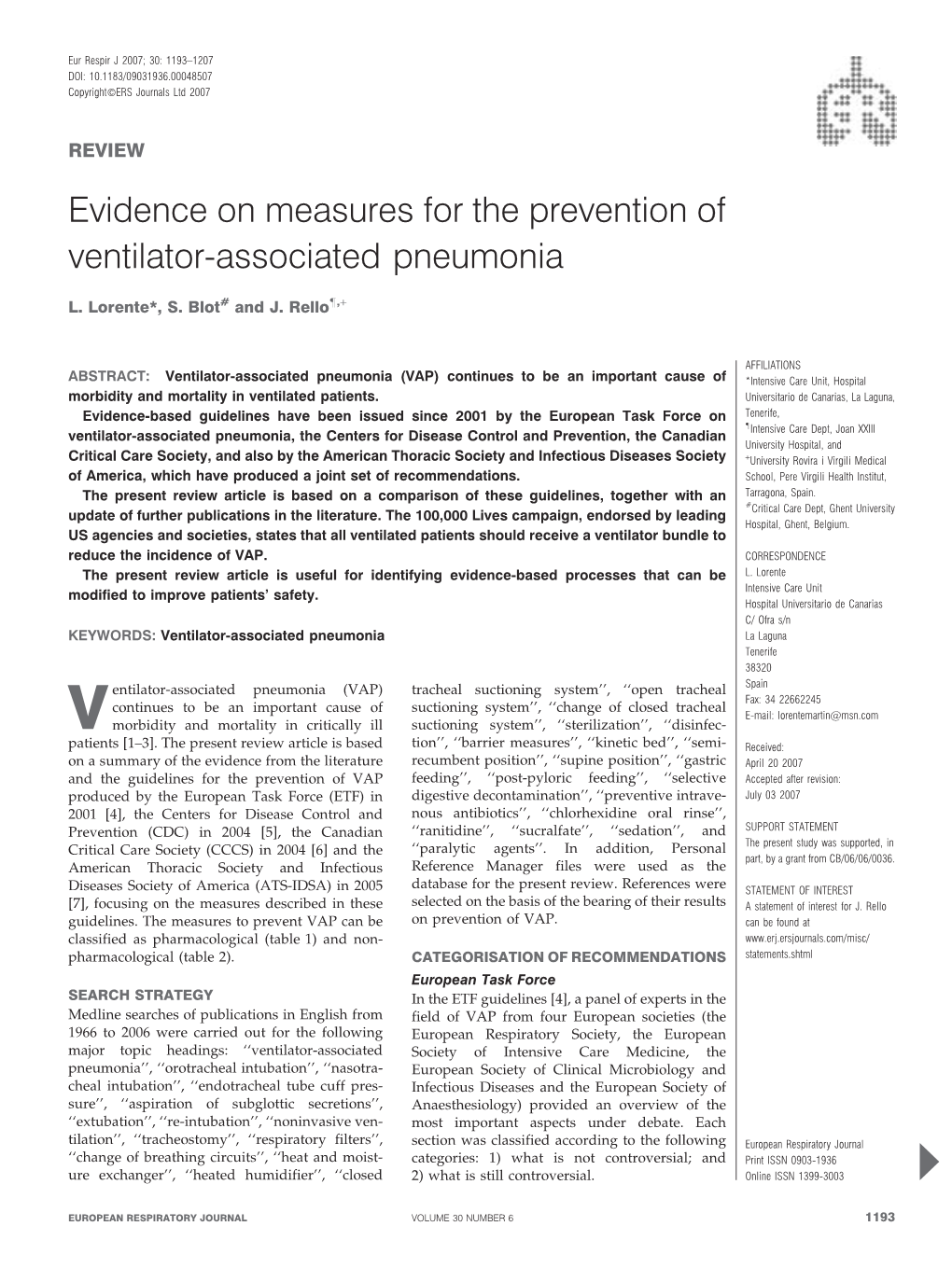 Evidence on Measures for the Prevention of Ventilator-Associated Pneumonia