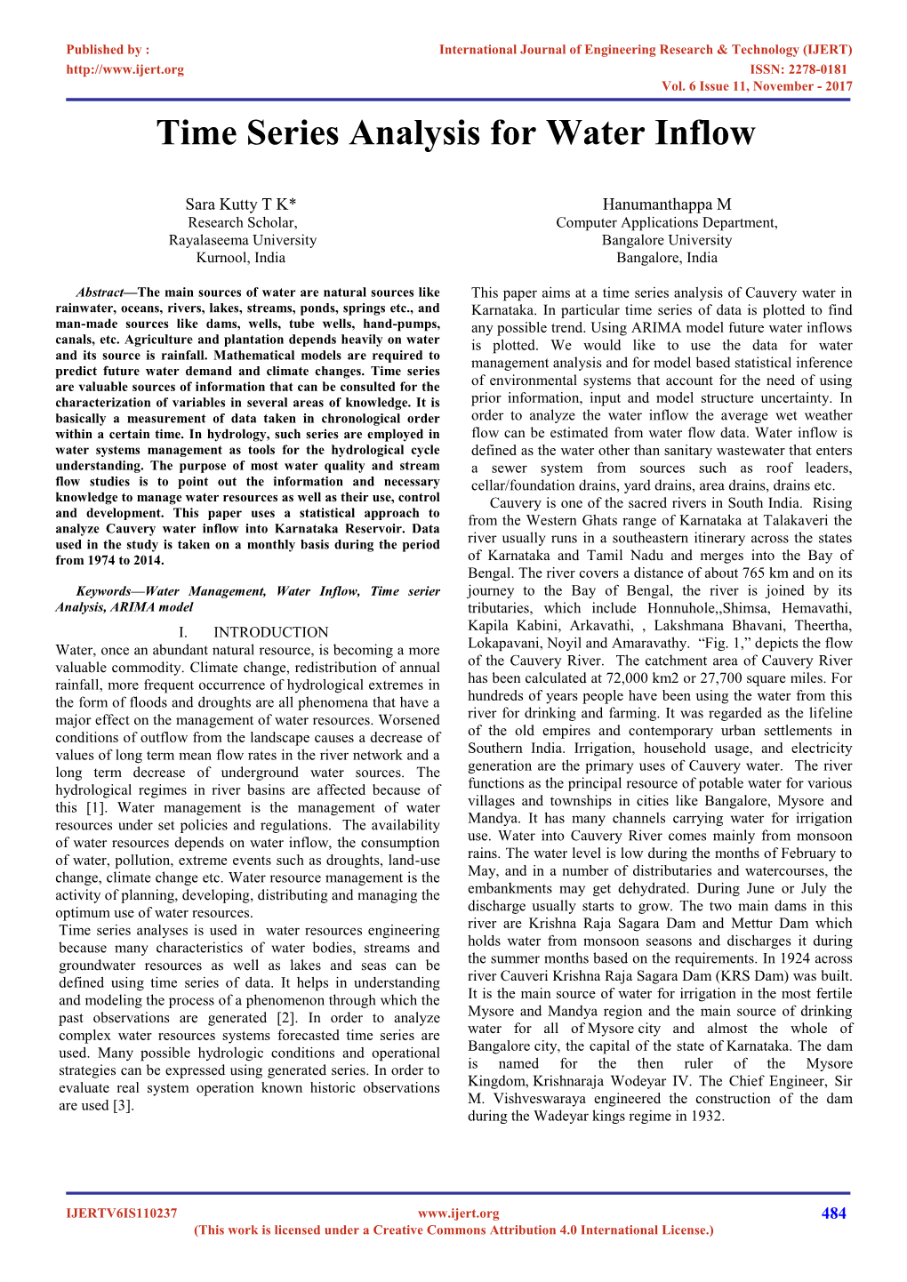 Time Series Analysis for Water Inflow