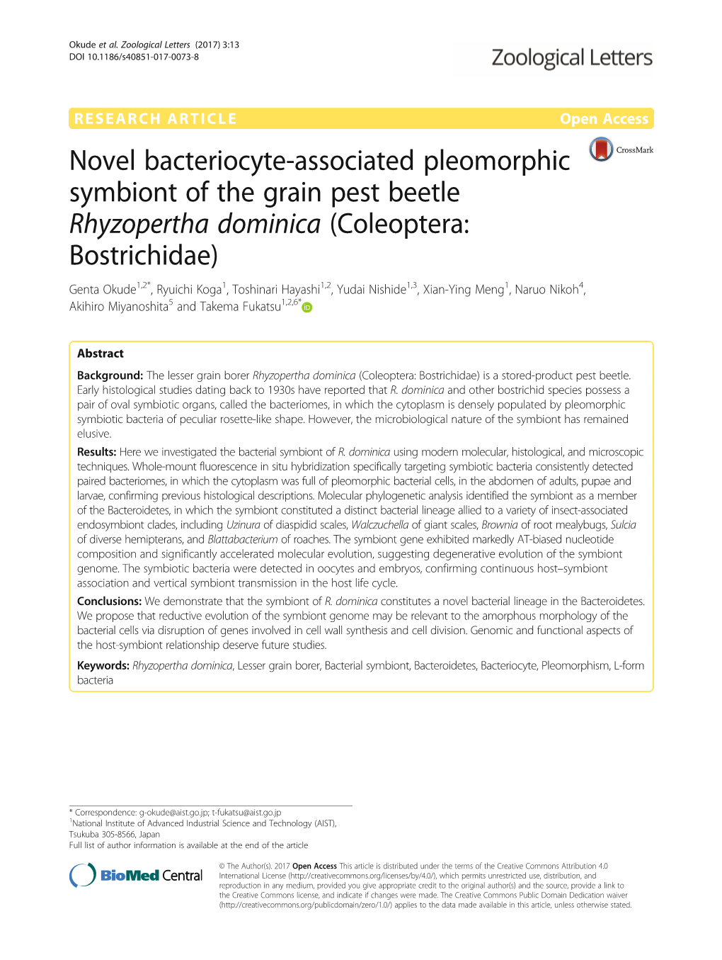 Novel Bacteriocyte-Associated Pleomorphic Symbiont of the Grain