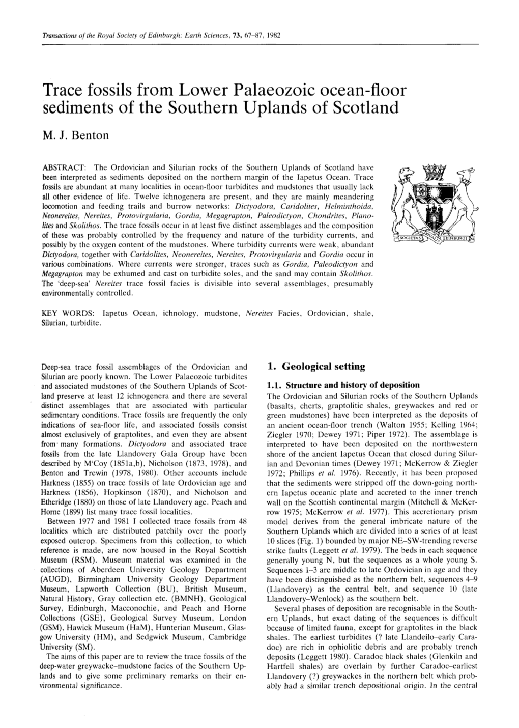 Trace Fossils from Lower Palaeozoic Ocean-Floor Sediments of the Southern Uplands of Scotland M