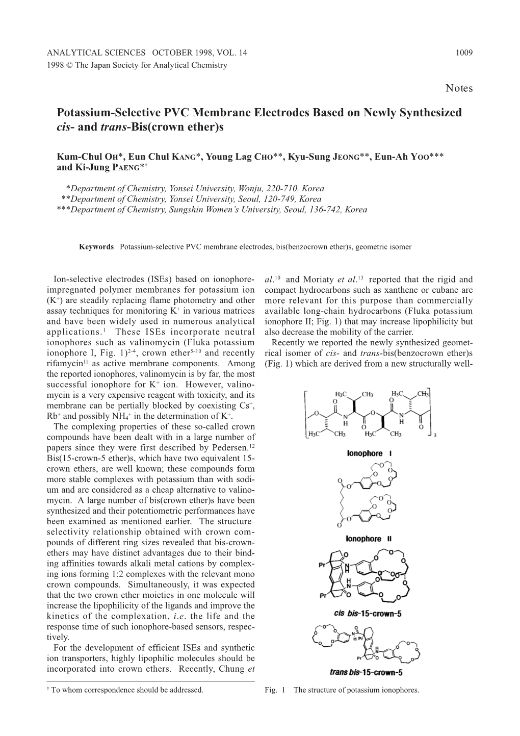 Potassium-Selective PVC Membrane Electrodes Based on Newly Synthesized Cis- and Trans-Bis(Crown Ether)S