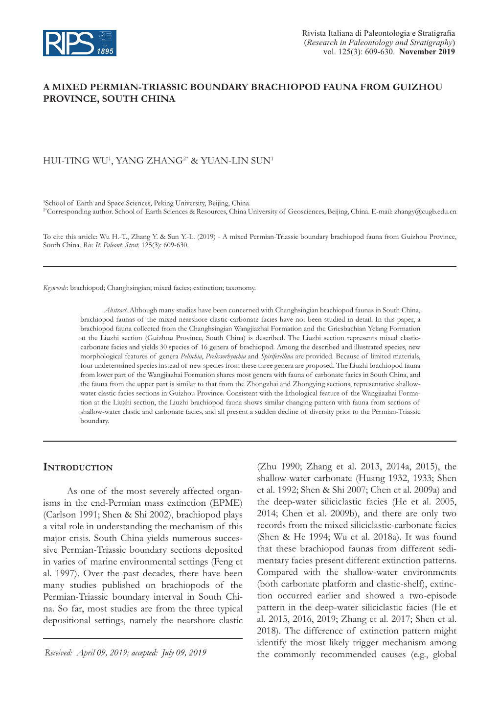 A Mixed Permian-Triassic Boundary Brachiopod Fauna from Guizhou Province, South China