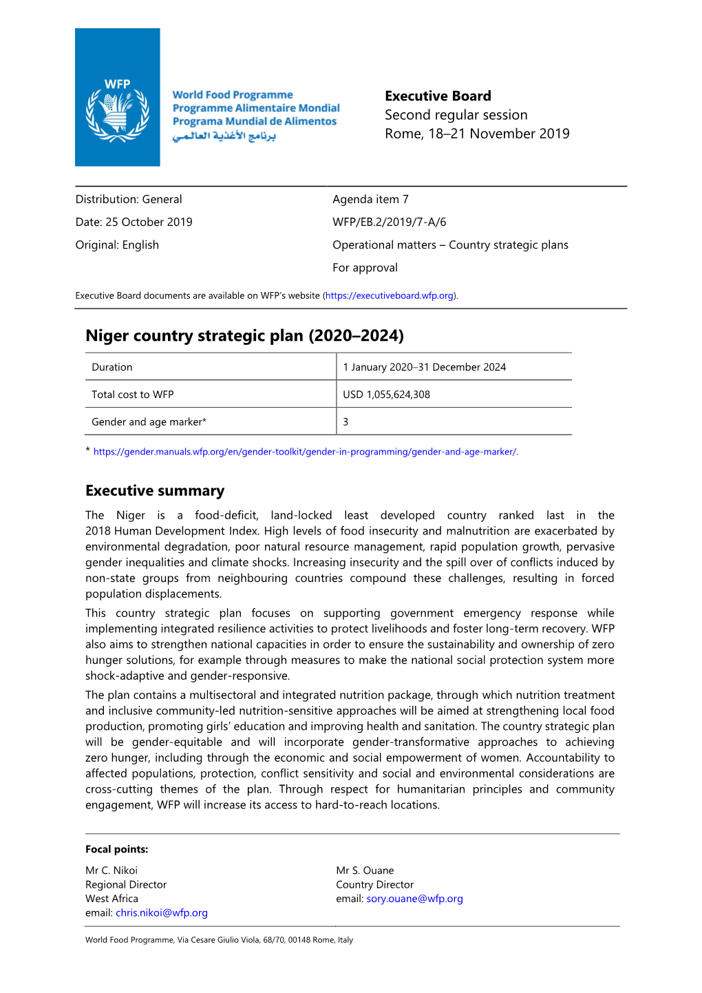 Niger Country Strategic Plan (2020–2024)