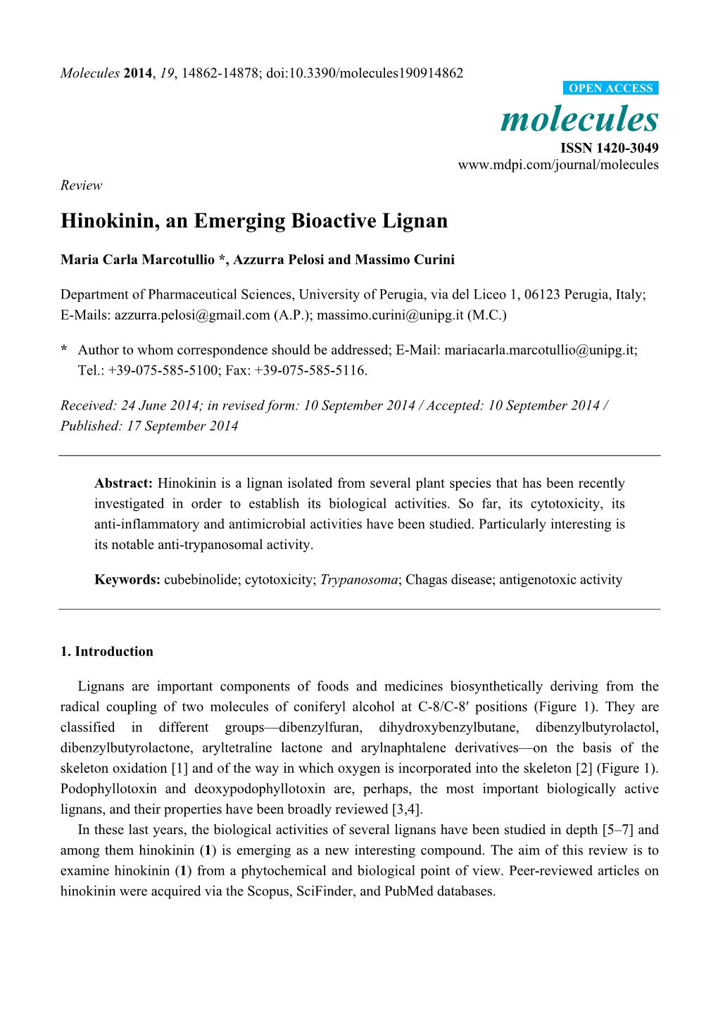 Hinokinin, an Emerging Bioactive Lignan