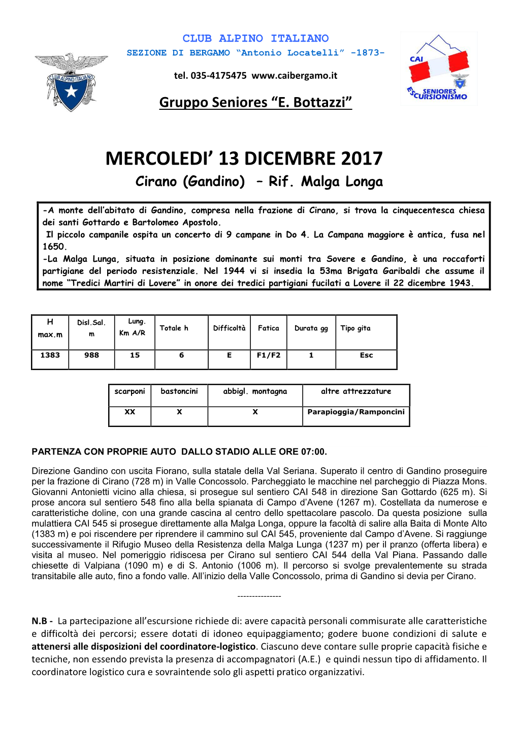 MERCOLEDI' 13 DICEMBRE 2017 Cirano (Gandino