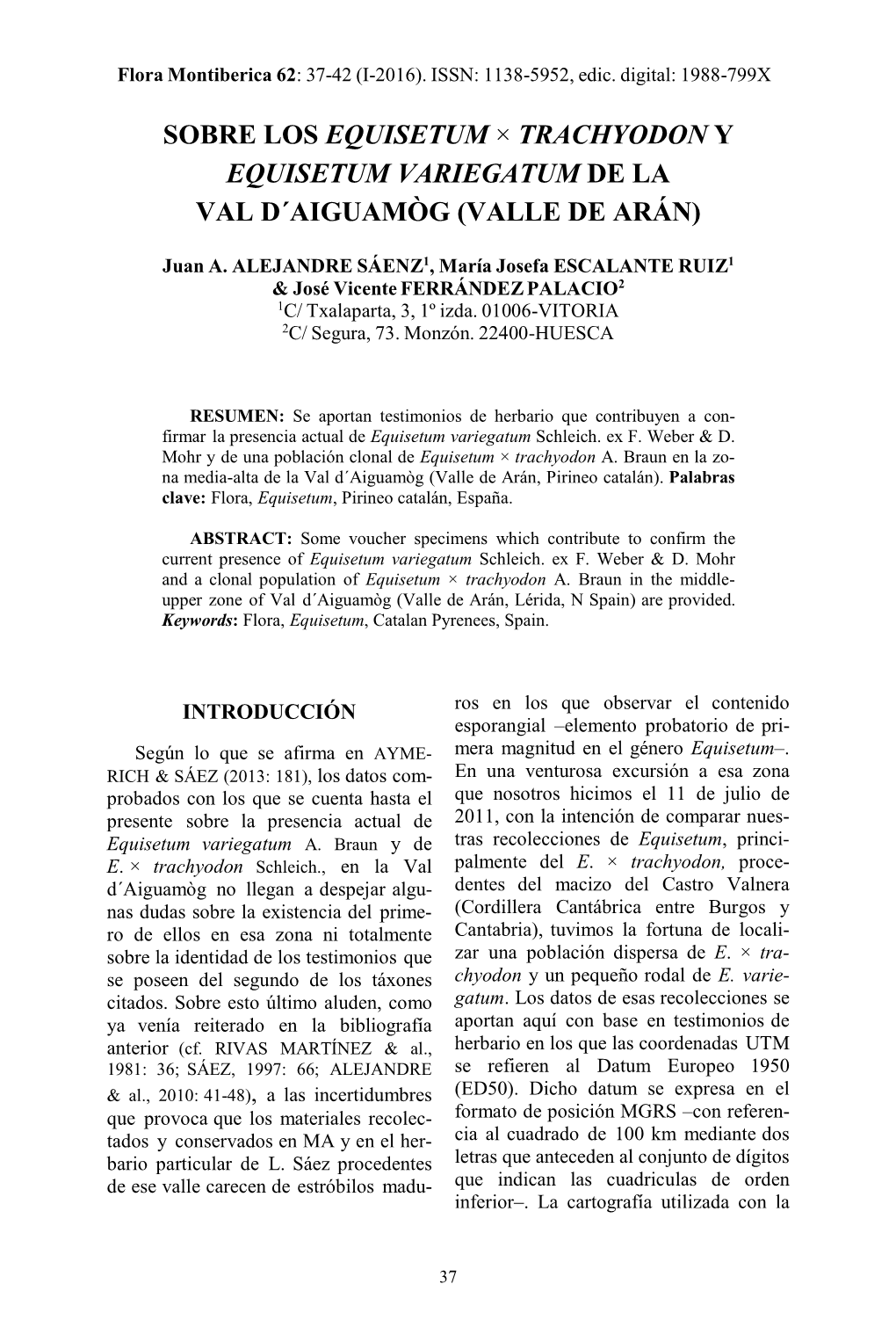 Sobre Los Equisetum × Trachyodon Y Equisetum Variegatum De La Val D´Aiguamòg (Valle De Arán)