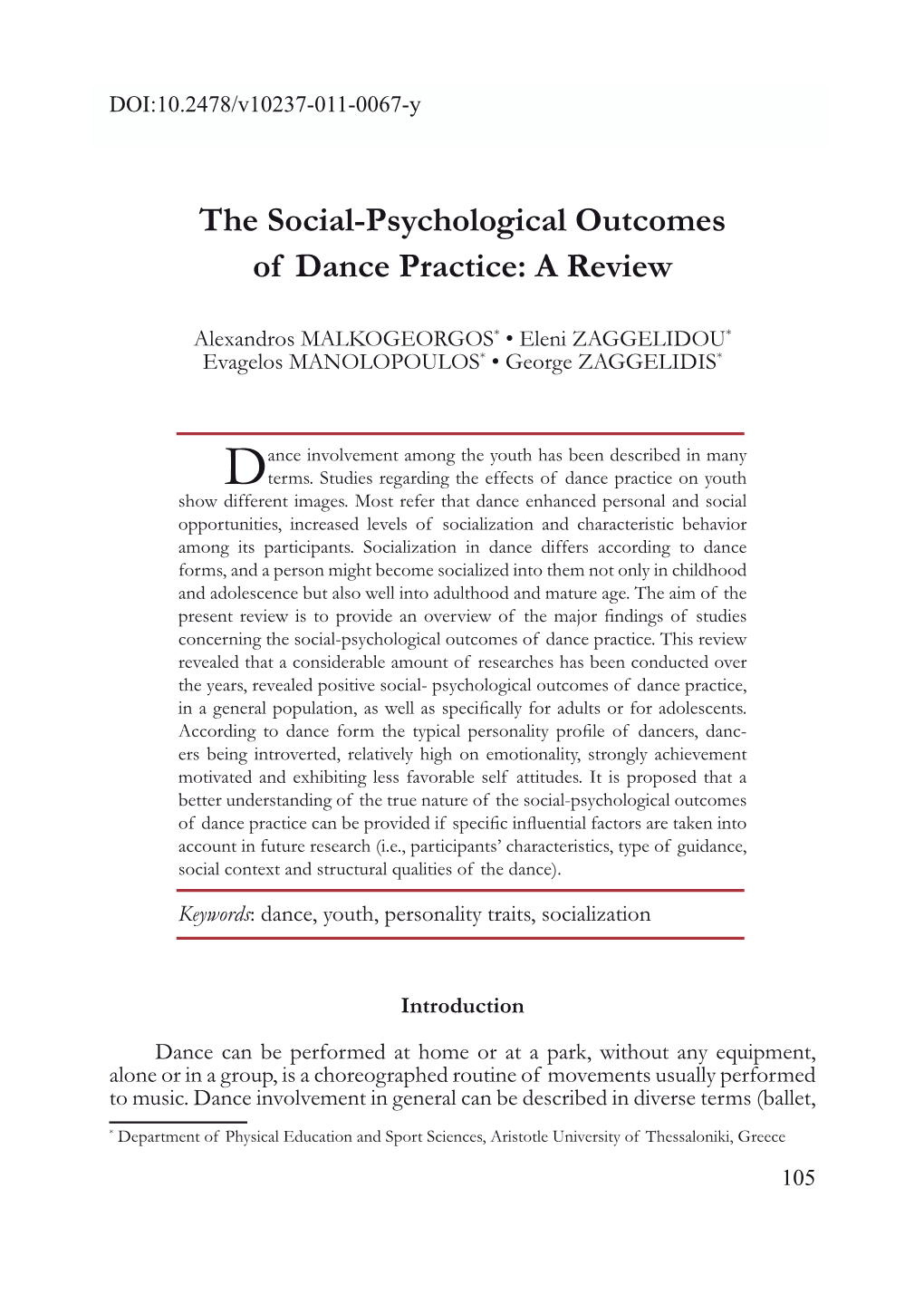 The Social-Psychological Outcomes of Dance Practice: a Review