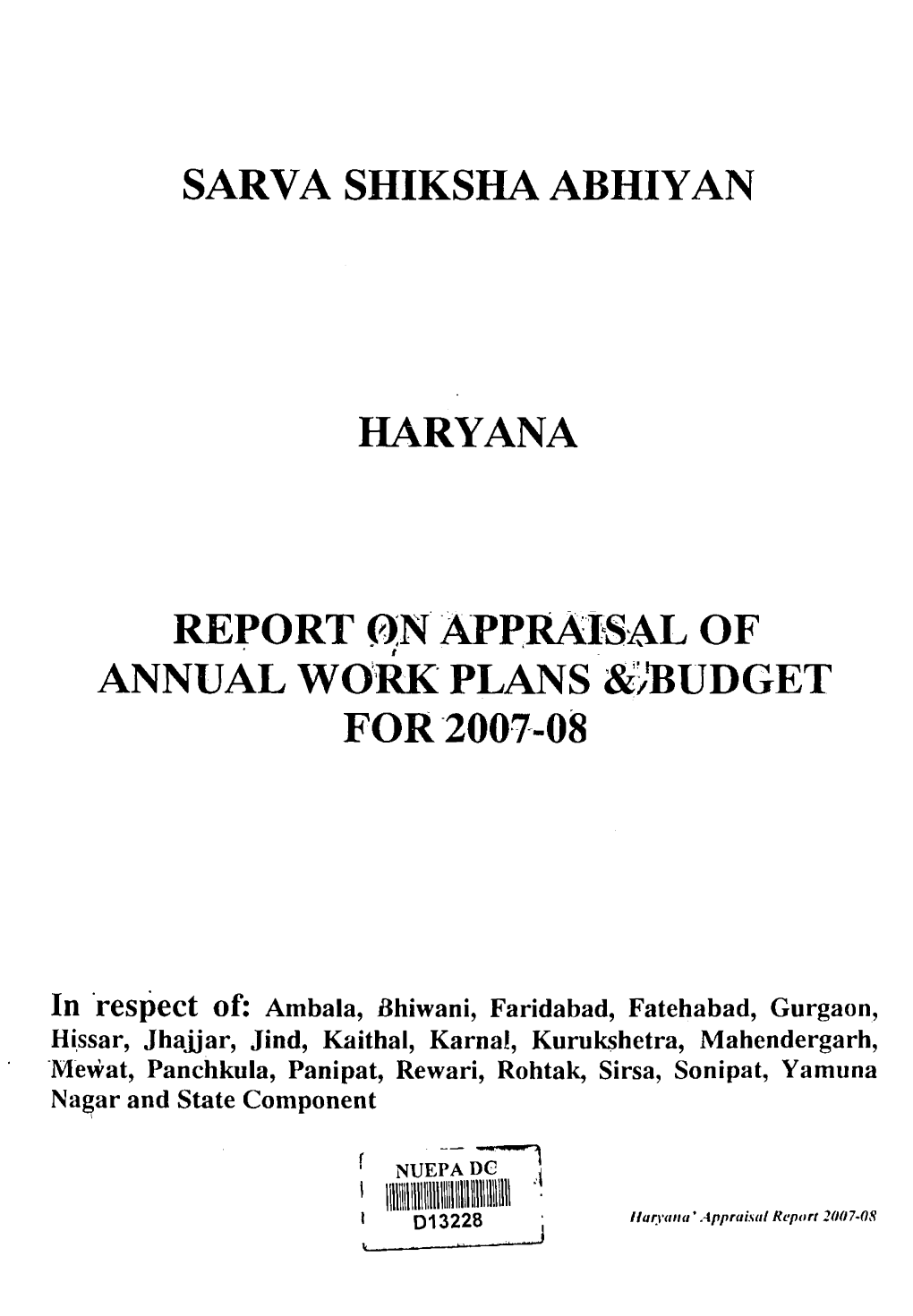 Sarva Shiksha Abhiyan Haryana Report On