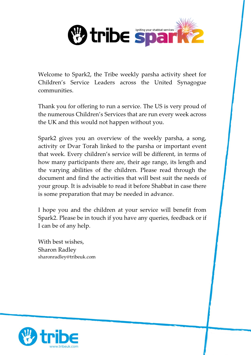 Welcome to Spark2, the Tribe Weekly Parsha Activity Sheet for Children's Service Leaders Across the United Synagogue Communiti