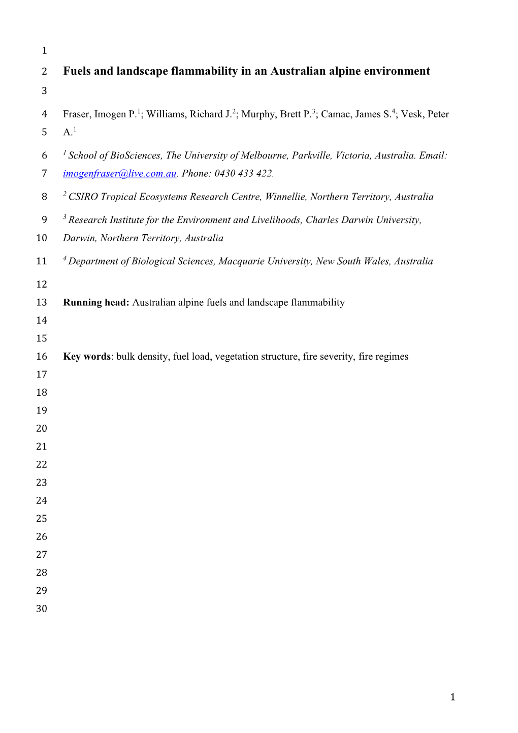 Fuels and Landscape Flammability in an Australian Alpine Environment 3