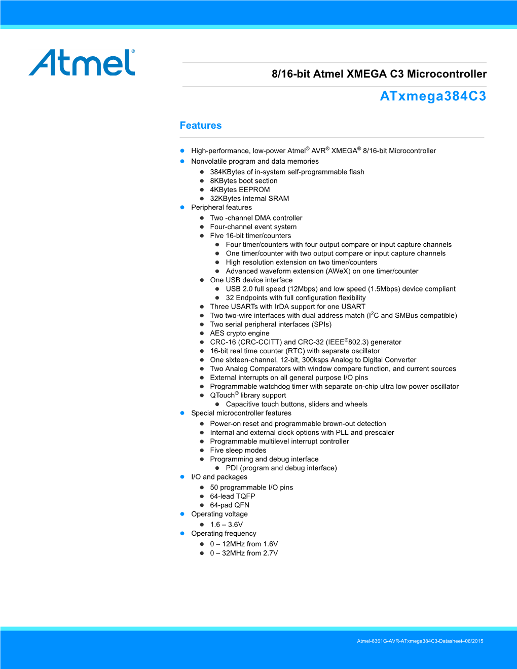 AVR XMEGA C3 Device Datasheet